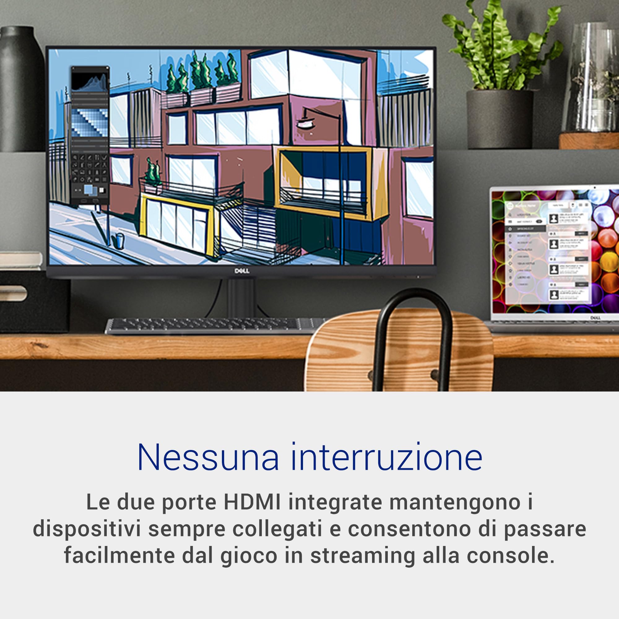 Dell S2721NX 27" Full HD (1920x1080) Monitor, 75Hz, IPS, 4ms, AMD FreeSync, Lunetta ultrasottile, 2x HDMI, 3 Anni di Garanzia, Nero