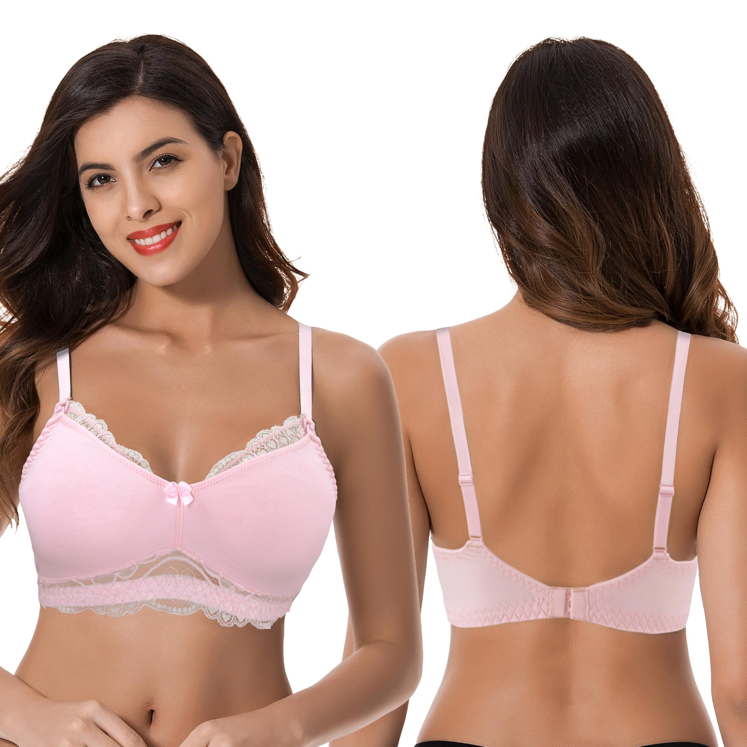 Curve Muse Lot de 2 ou 3 Soutiens-Gorge Balconnet en Dentelle de Coton Non doublés pour Femme