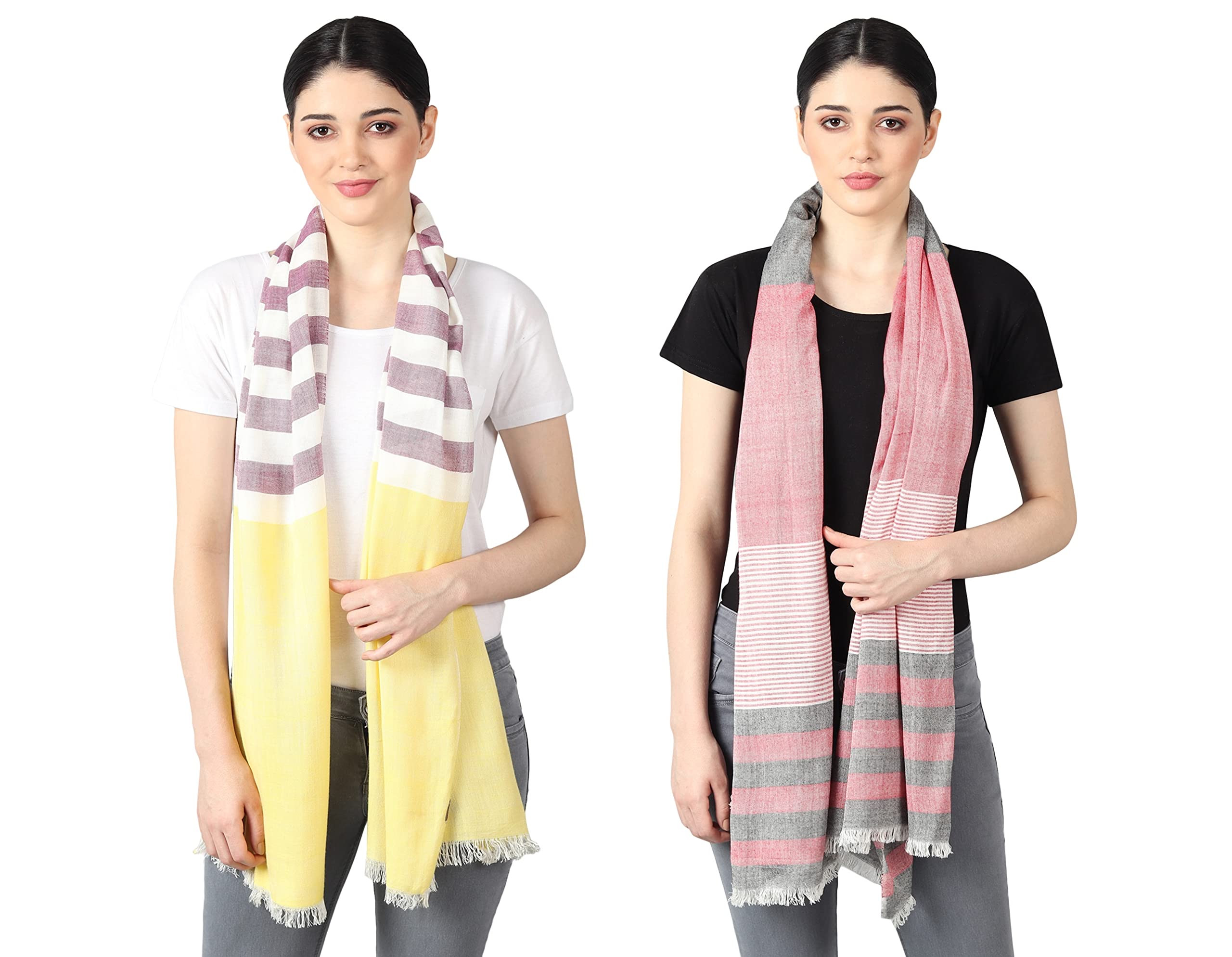 Sponsored Ad - Women's stole/scarf Colour- Yellow & Purple & Blue & Grey & Purple & Pink soft viscose ethnic scarves pack of 2 ST-08-ALL