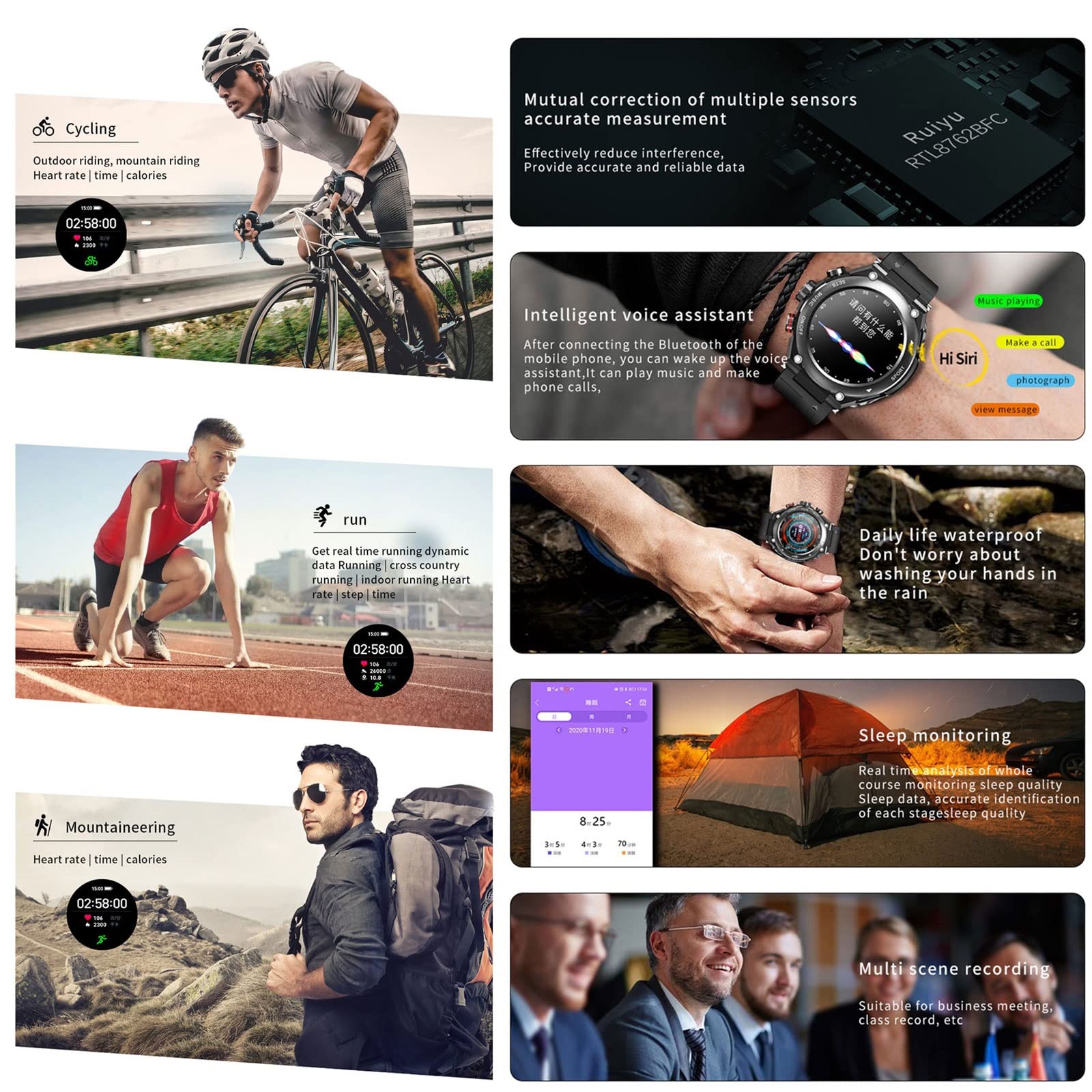Smartwatch 2 in 1 Cuffie Wireless Frequenza Cardiaca Pressione Sanguigna Temperatura Corporea Nuova Chiamata Bluetooth Cuffie Smartwatch TWS