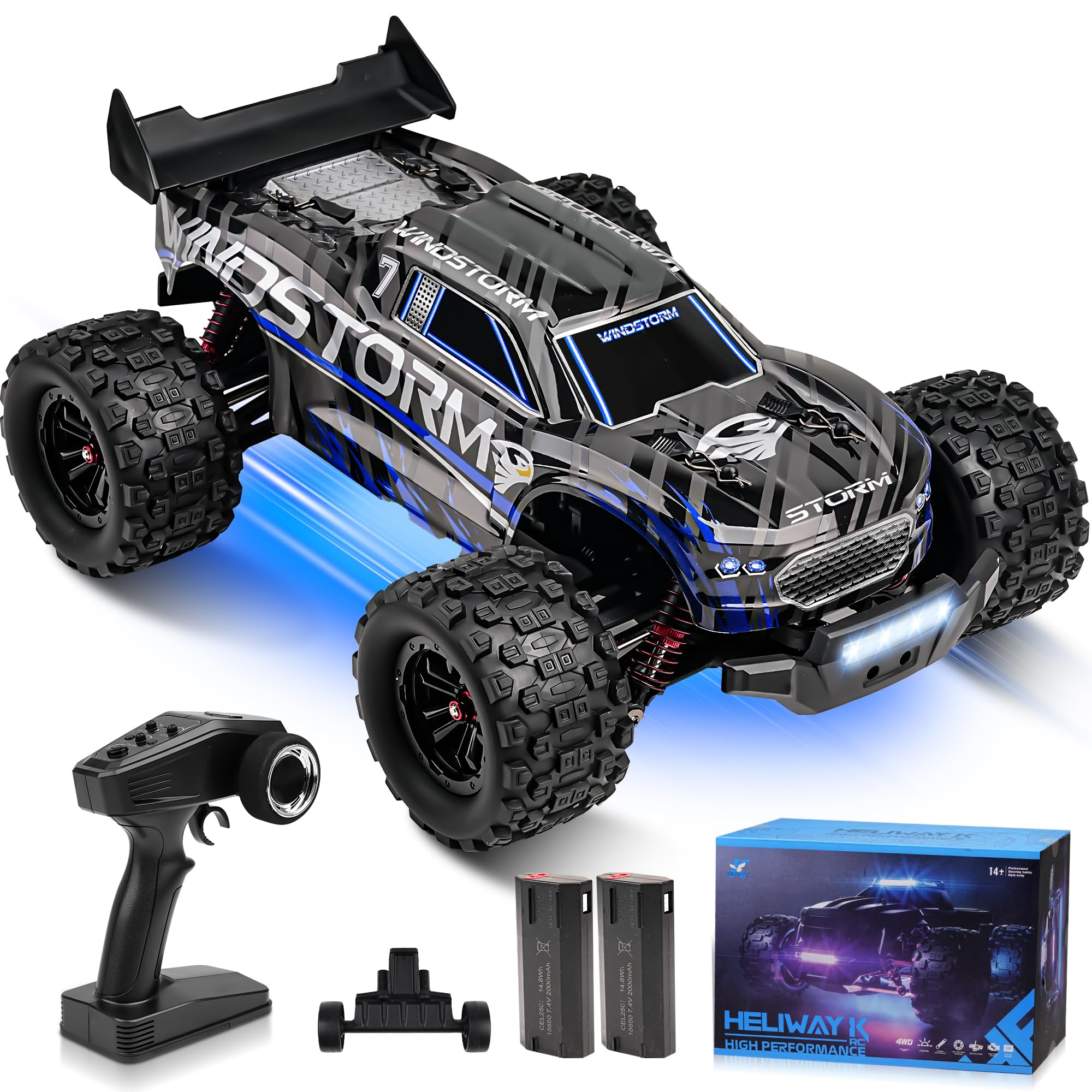 Macchina Telecomandata Brushless - 1:14 Max 50+ Km/H Auto Telecomandata 4x4 Alta Velocità 2.4 Ghz Camion Telecomandato Impermeabile 16 Modalità Di Illuminazione Veicolo Con 2 Batterie - Viola