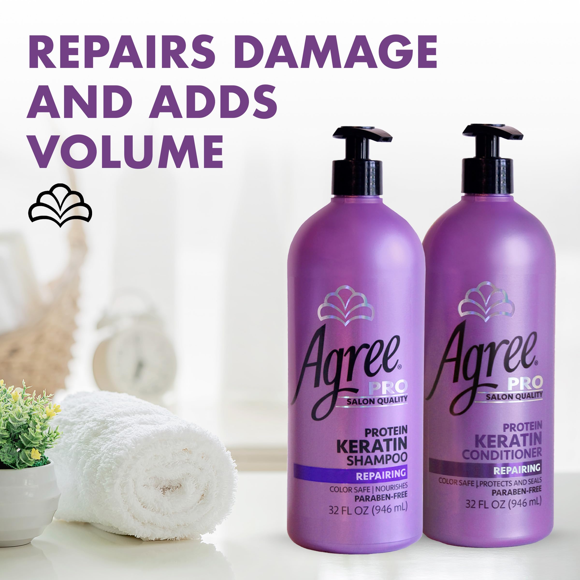 Agree Pro Keratin Shampoo and Conditioner, Repairs and Adds Volume, 32oz each
