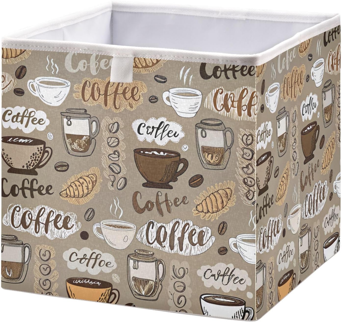 Coffee Theme Storage Box Bins 11 Inch Cube Large Collapsible Fabric Storage Basket with Handles for Nursery Closet Shelf Toys Organizer