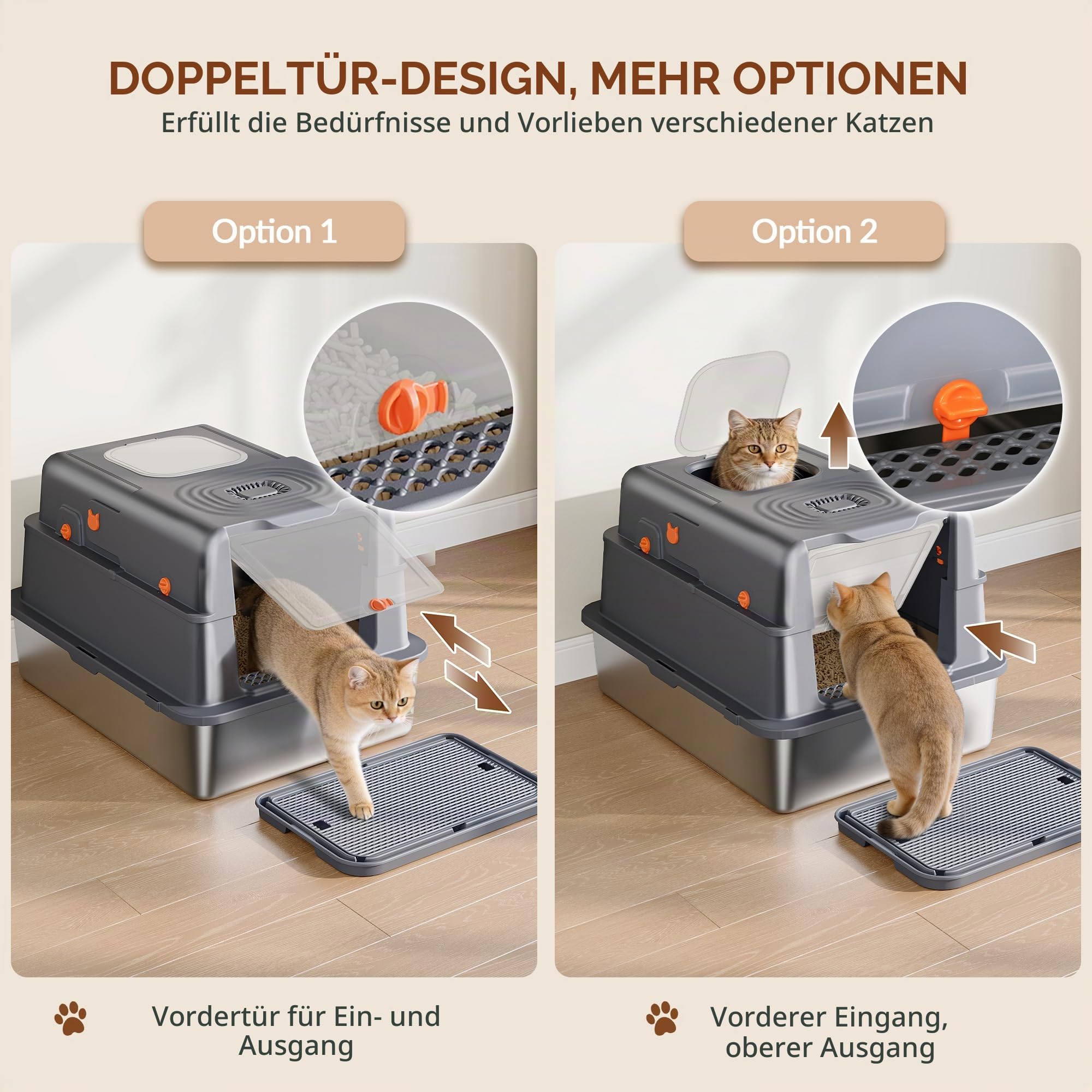 Edelstahl Katzenklo mit Deckel XXXL, 70 x 50 x 42cm, Dunkelgrau