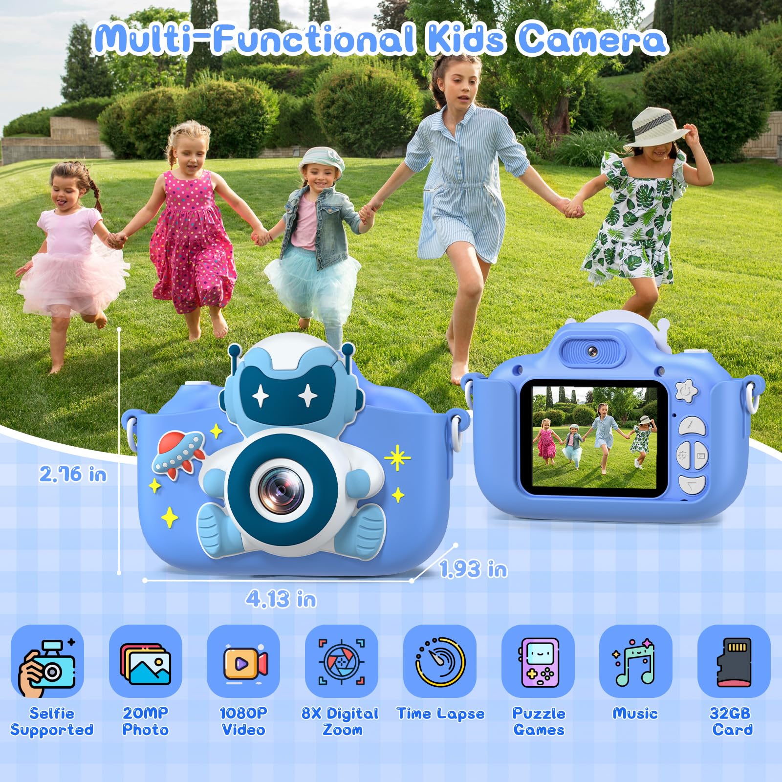 Gofunly Macchina Fotografica Bambini, 2.0 Pollici Mini Ricaricabile Fotocamera Digitale Bambini HD 1080P Selfie Videocamera con Scheda 32GB, Regalo Natale & Compleanno per Ragazze Ragazzi 3 a 12 Anni