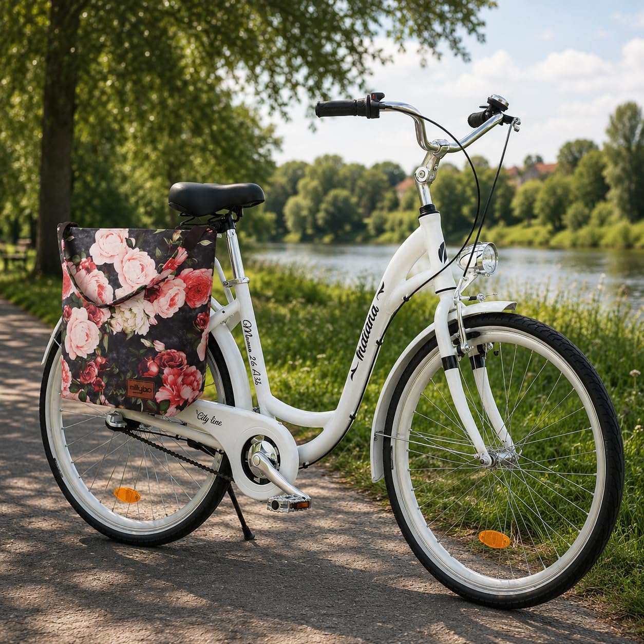 SHOPPER BAG Fahrradtasche Gepäckträgertasche Fahrrad Tasche Einkaufstasche Blumenmuster Blumen Muster