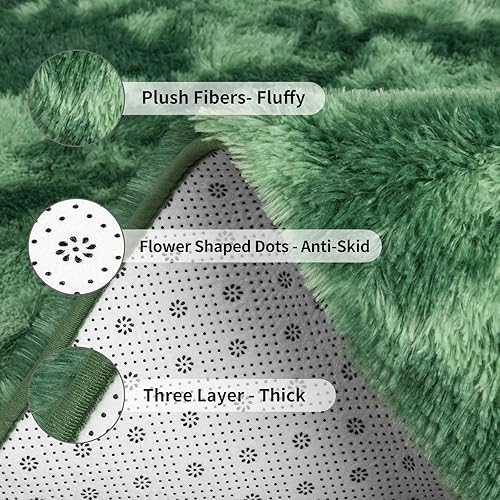 Miniatura 6 de Alfombras de área grandes de 6 x 9 pies para sala de estar, alfombra verde teñida anudada, alfombras peludas de felpa ultra suave, modernas