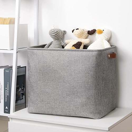 Miniatura 6 de DULLEMELO Cesta de almacenamiento plegable grande con asas de cuero duraderas, organizador de tela para guardar ropa, juguetes, libros, oficina,
