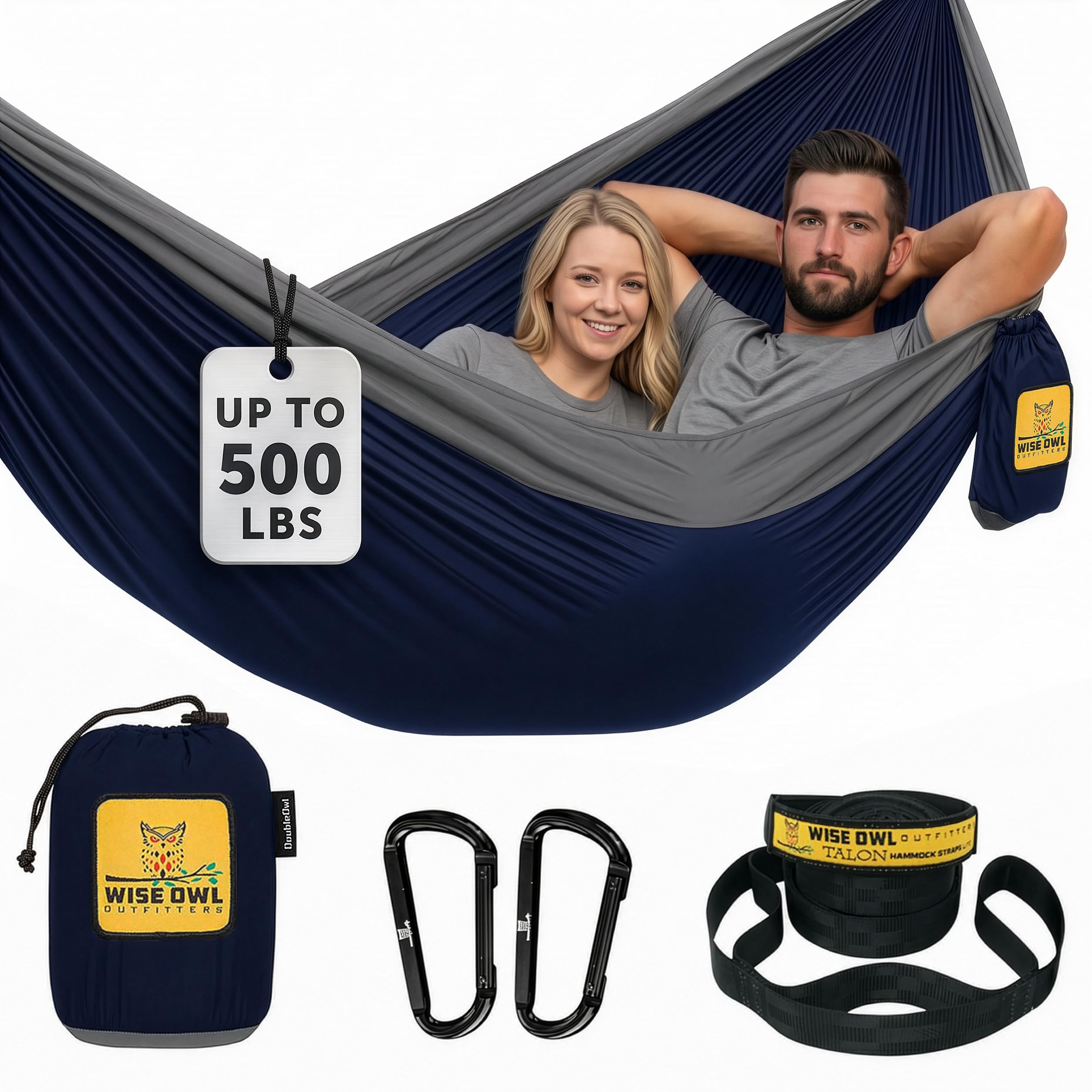 Camping Hammock – up to 500lbs Portable Hammock with Tree Straps - Travel, Backpacking, Hiking, Outdoors Camping Gear - Single or Double