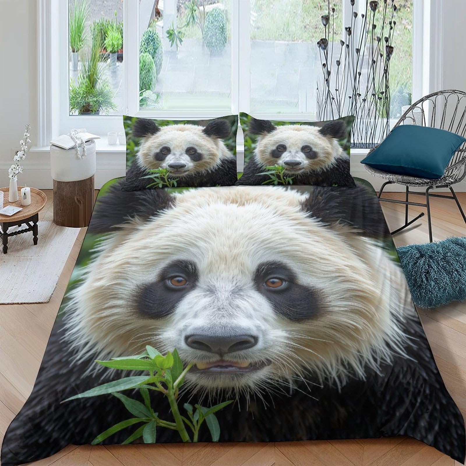 Ctjqhvkz Style-6 3D Printed Panda Face Fitted Sheet Microfiber Soft Breathable Bamboo Leaves Bed Cover For Bedroom Guest Room Mattress Decor Single（135X200cm）