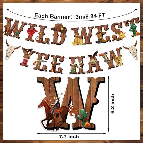 Miniatura 2 de 26 piezas de decoraciones de fiesta occidental de vaquero del oeste, carteles colgantes de remolinos del salvaje oeste, serpentinas de techo para