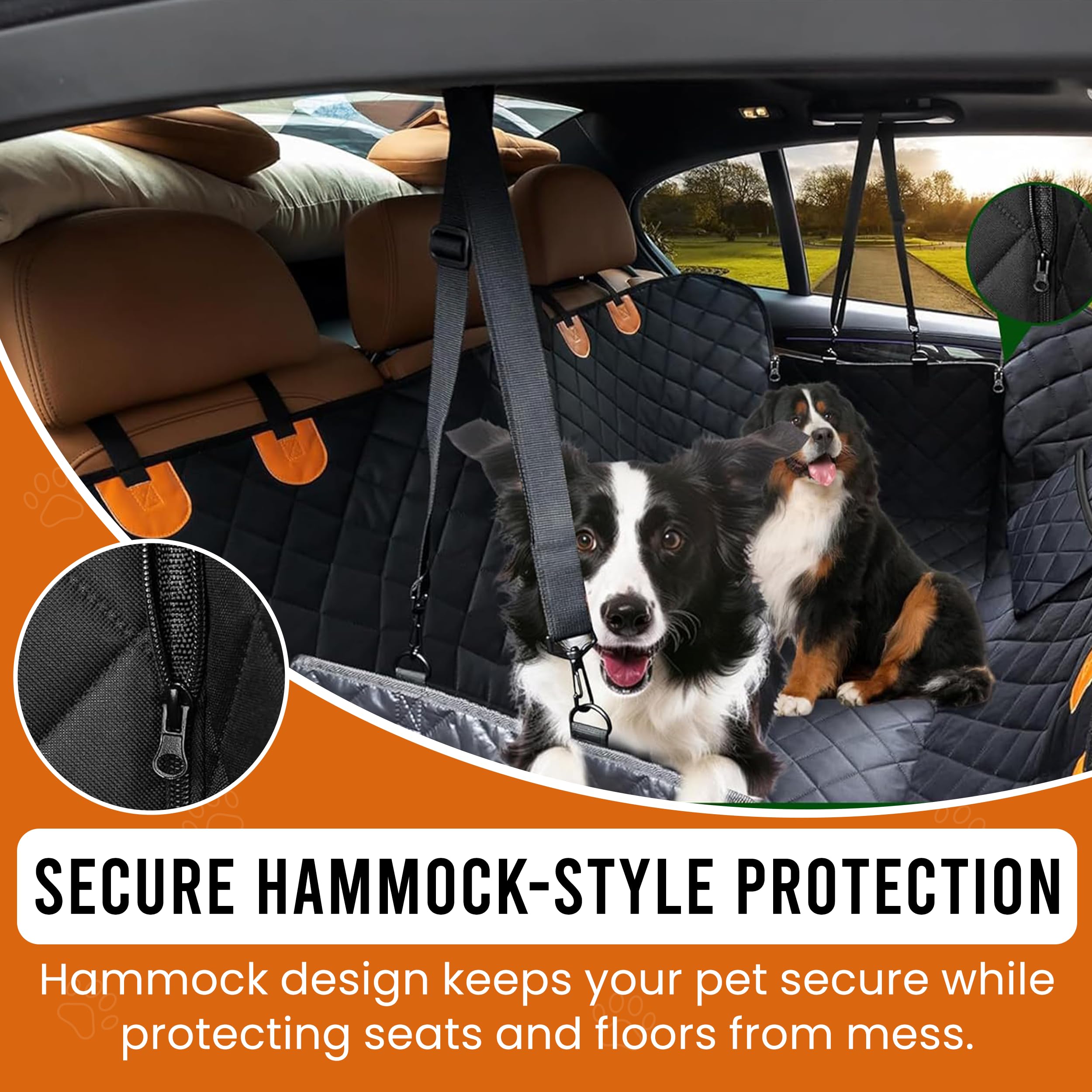 Dog Car Seat Cover for Back Seat - 600D Waterproof Pet Seat Cover | Black Car Seat Covers for Dogs | Anti-Slip Back Seat Extender for Dogs with Side Flap | Durable Dog Hammock for Car, SUVs & Trucks - image 6