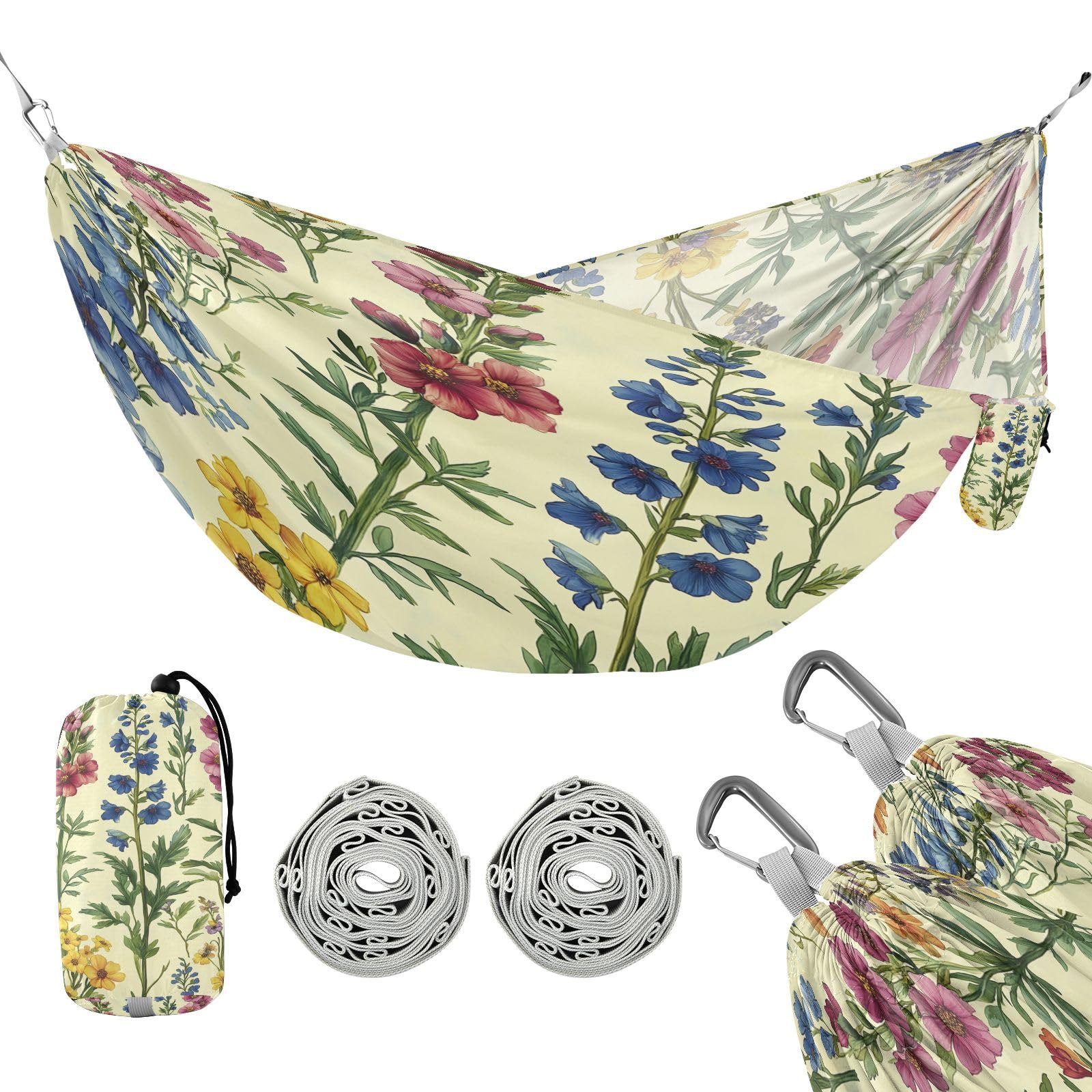 ATTX Foxgloves and Irises Camping Hammock - Lightweight & Portable Hammocks, Heavy Duty 330lbs Capacity for Indoor, Hiking, Backpacking, Travel, Backyard, Beach#29