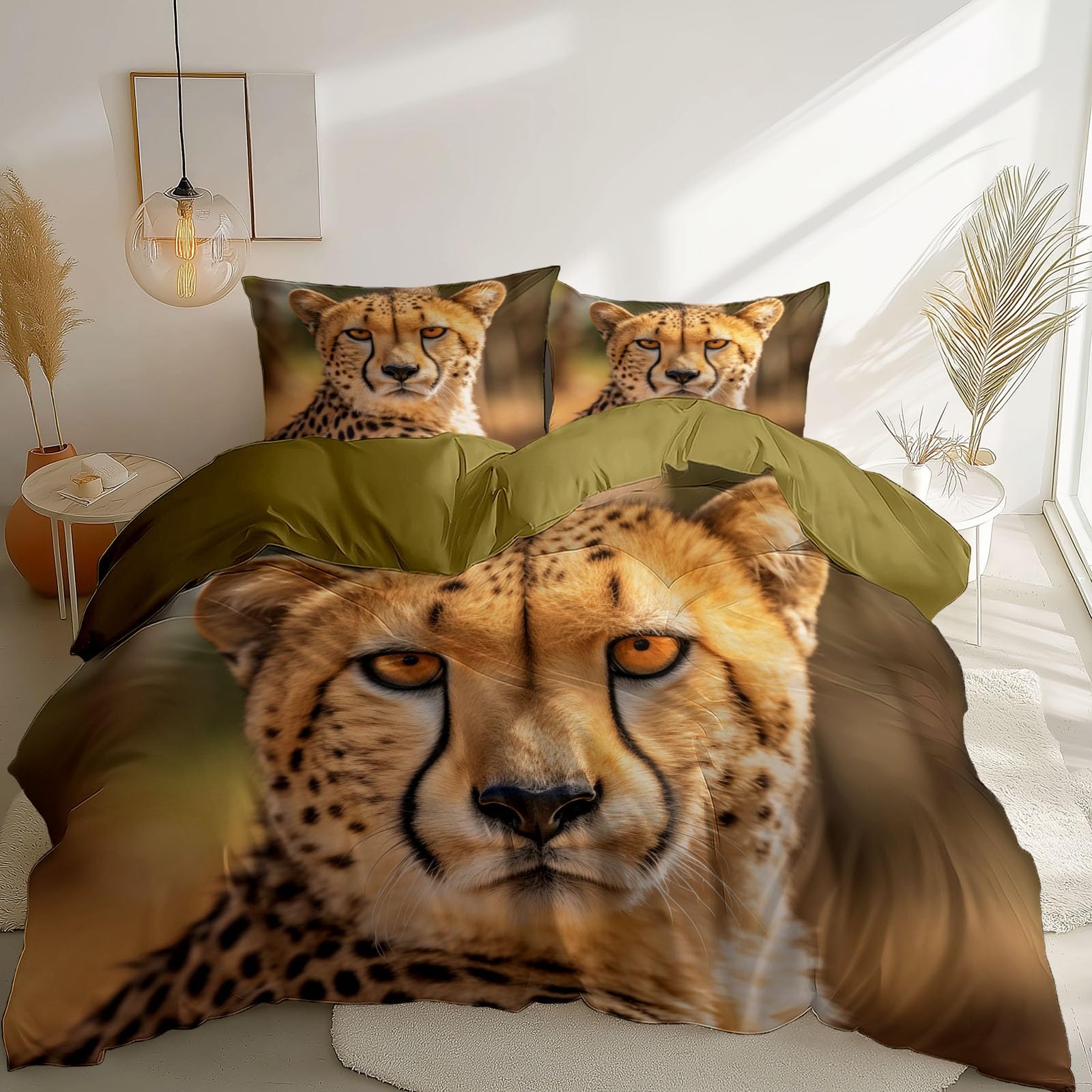 Parure Vert 3 Pièces 240x260 en microfibre imprimée moderne guépard