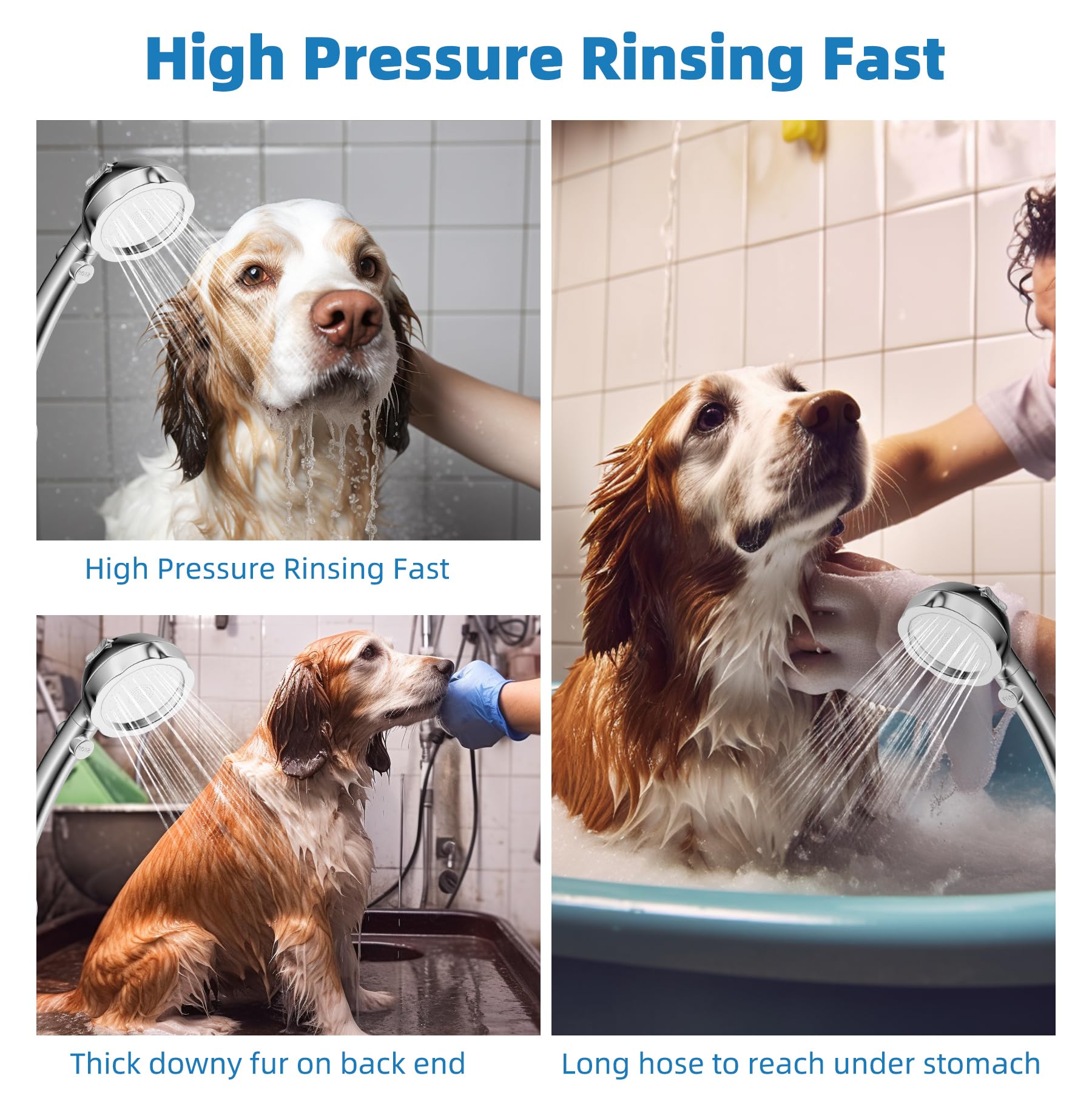 Hibbent Juego de accesorios para rociadores de ducha para perros y baño de mascotas con válvula desviadora de brazo de ducha, cabezal de ducha de mano, kit de cabezal de rociador de manguera de baño