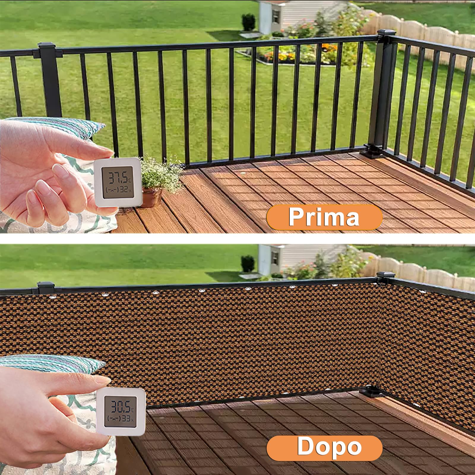 Telo Ringhiera Balcone Esterno 90x350cm, Rete Balcone Antistrappo e Protezione Solare Copertura Cancello Esterno Facile da Installare per Recinzione Giardino - Bianco Sporco