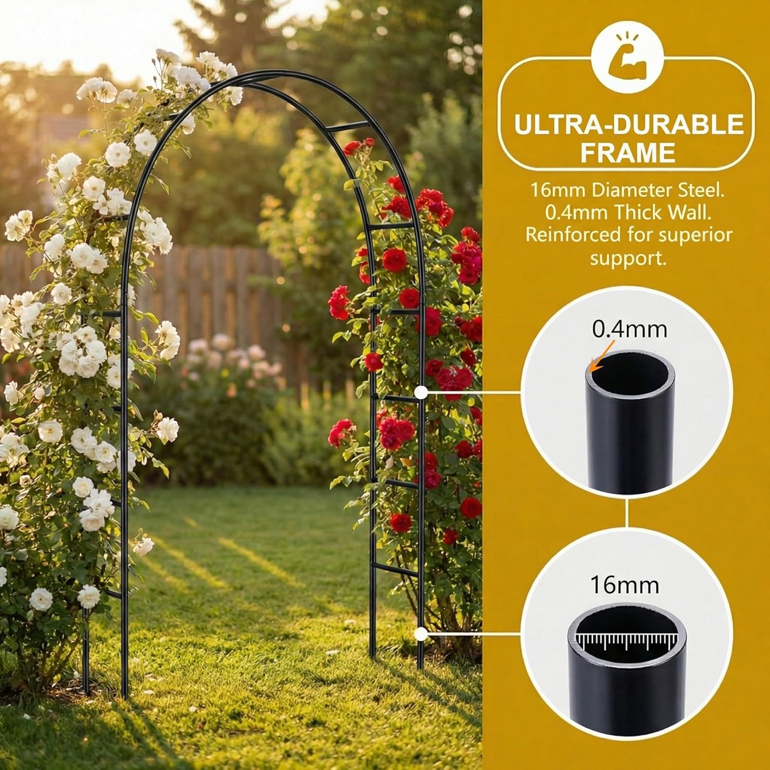 Metal Pergola Arbor, Heavy Duty Reinforced Thick Iron Pipe for Enhanced Stability, Freely Assemble into 2 Sizes, Garden Arch for Climbing Plants, Wedding Decor & Bridal Party Backdrop, 1 Pack