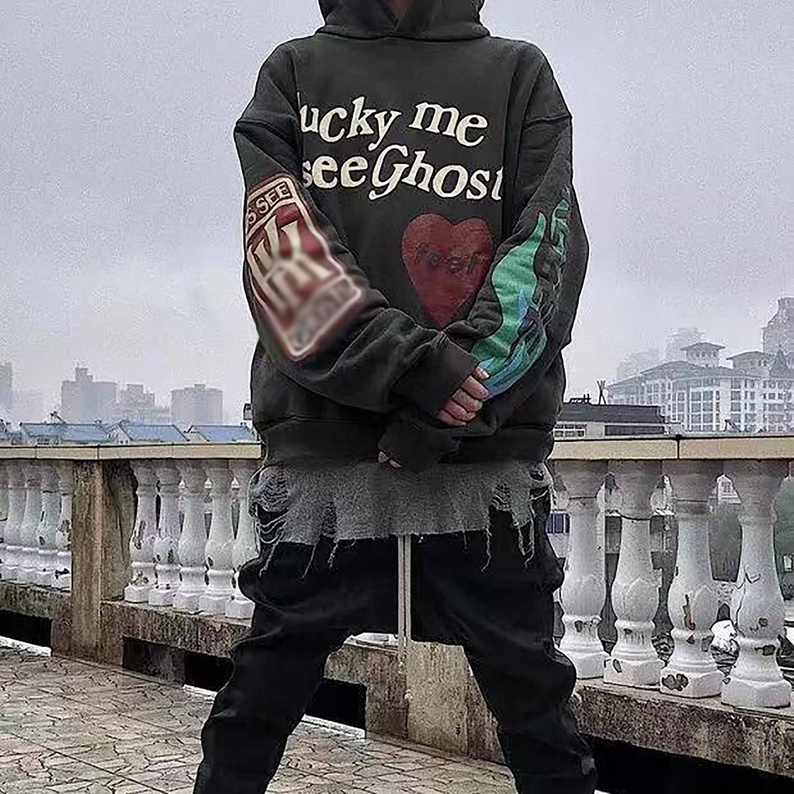 G&F Kanye bluza z kapturem z długim rękawem sweter bluza moda codzienna odzież sportowa topy hip hop moda uliczna dla dorosłych (kolor: szary, rozmiar: XXL)