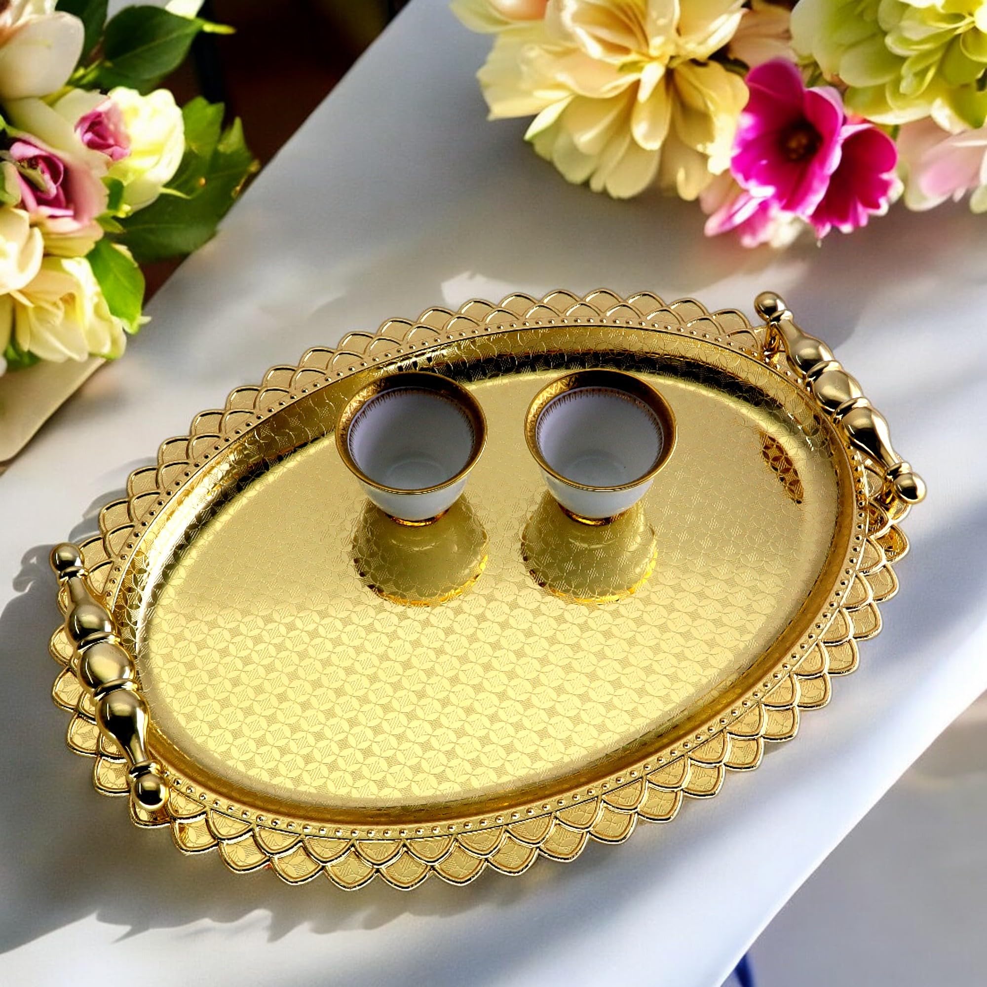 Bandeja rectangular cromada para servir con asa, diseño vintage, diseño clásico, para fiestas, bodas, buffet, evento TLA-139
