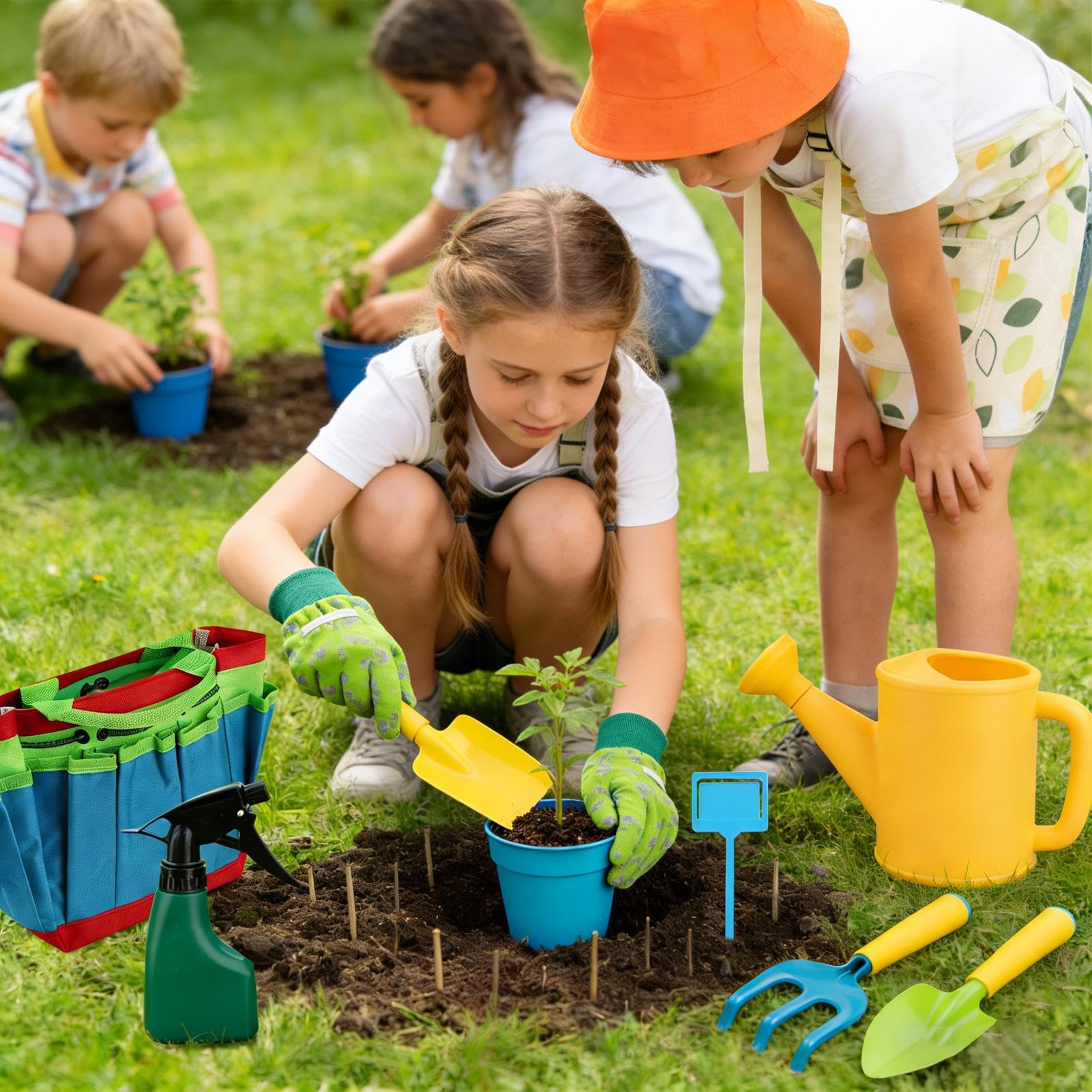Herramientas de Jardinería para Niños Juguetes de Exterior con y Rastrillo