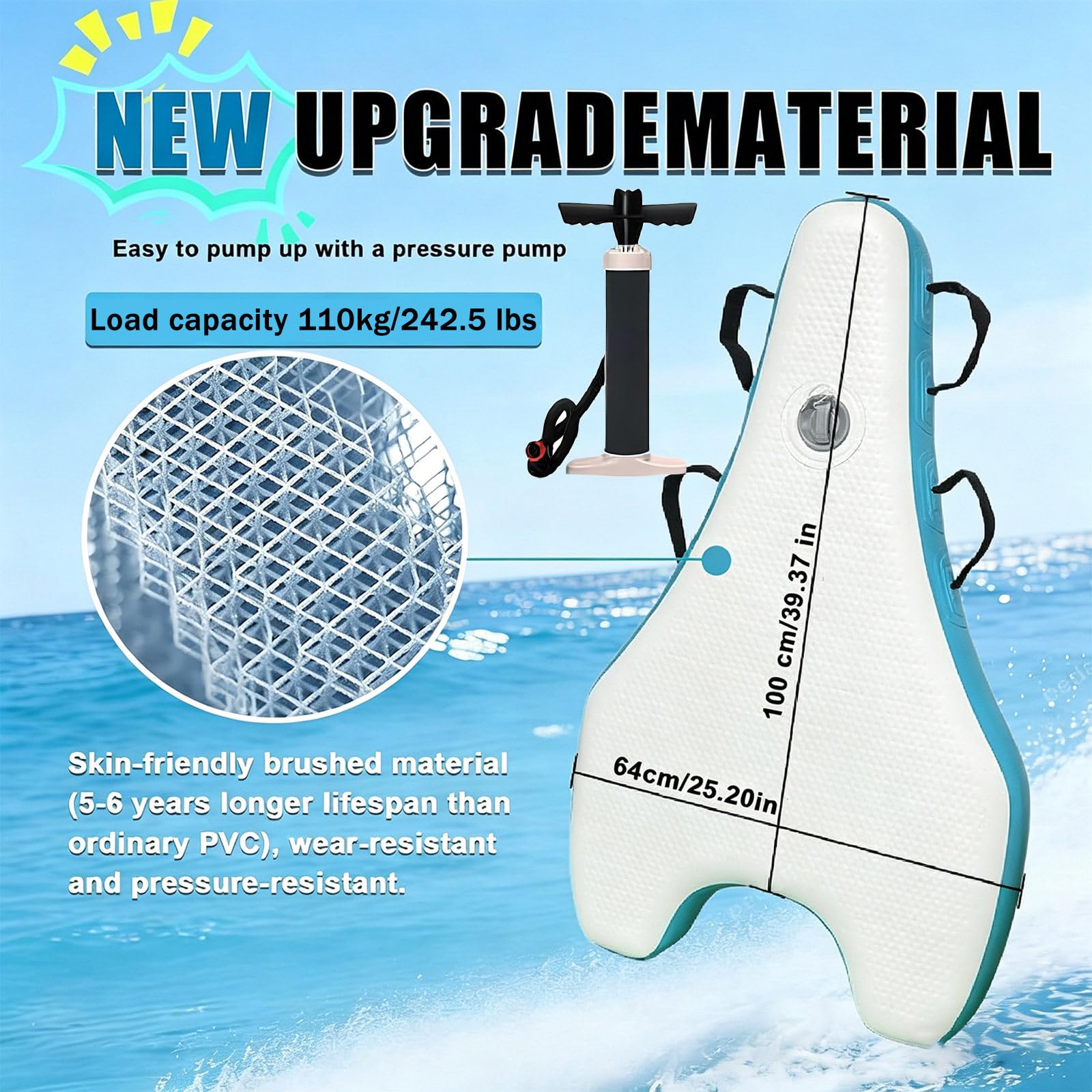 Tabla de Bodyboard Eléctrica e Inflable Portátil, Scooter Subacuático de 500 W 10000 mAh con Autonomía de 40-130 min, 10 Velocidades, 3-7 km/h, Esnórquel y Actividades Recreativas Acuáticas