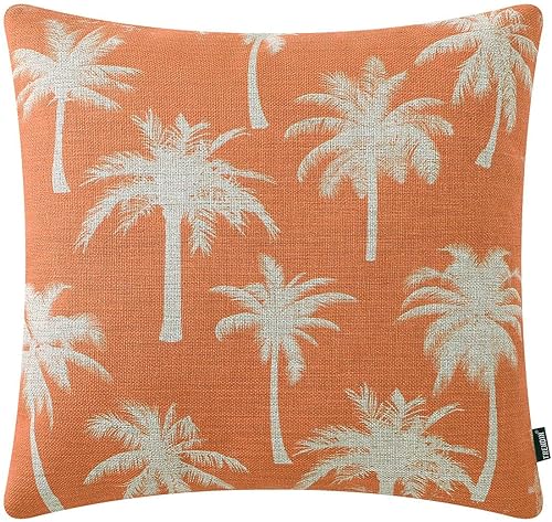 TRENDIN Fundas de almohada de palmera de 18 x 18 pulgadas, decoración vintage tropical, funda de cojín cuadrada para sofá, lino y algodón PL641TR