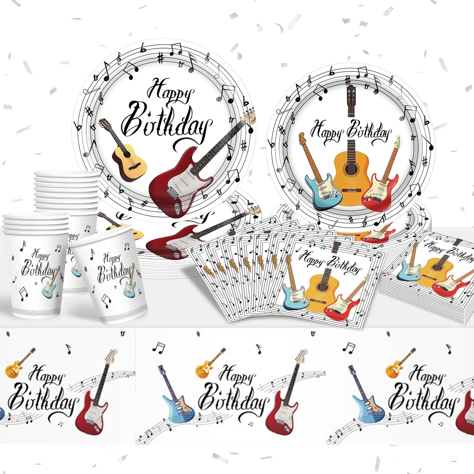 Music Birthday Party Tableware Supplies, Guitar Party Paper Plates Napkins Set Happy Birthday Rock Music Theme Party Dinnerware Decorations Favors for Concert Karaoke Rock and Roll