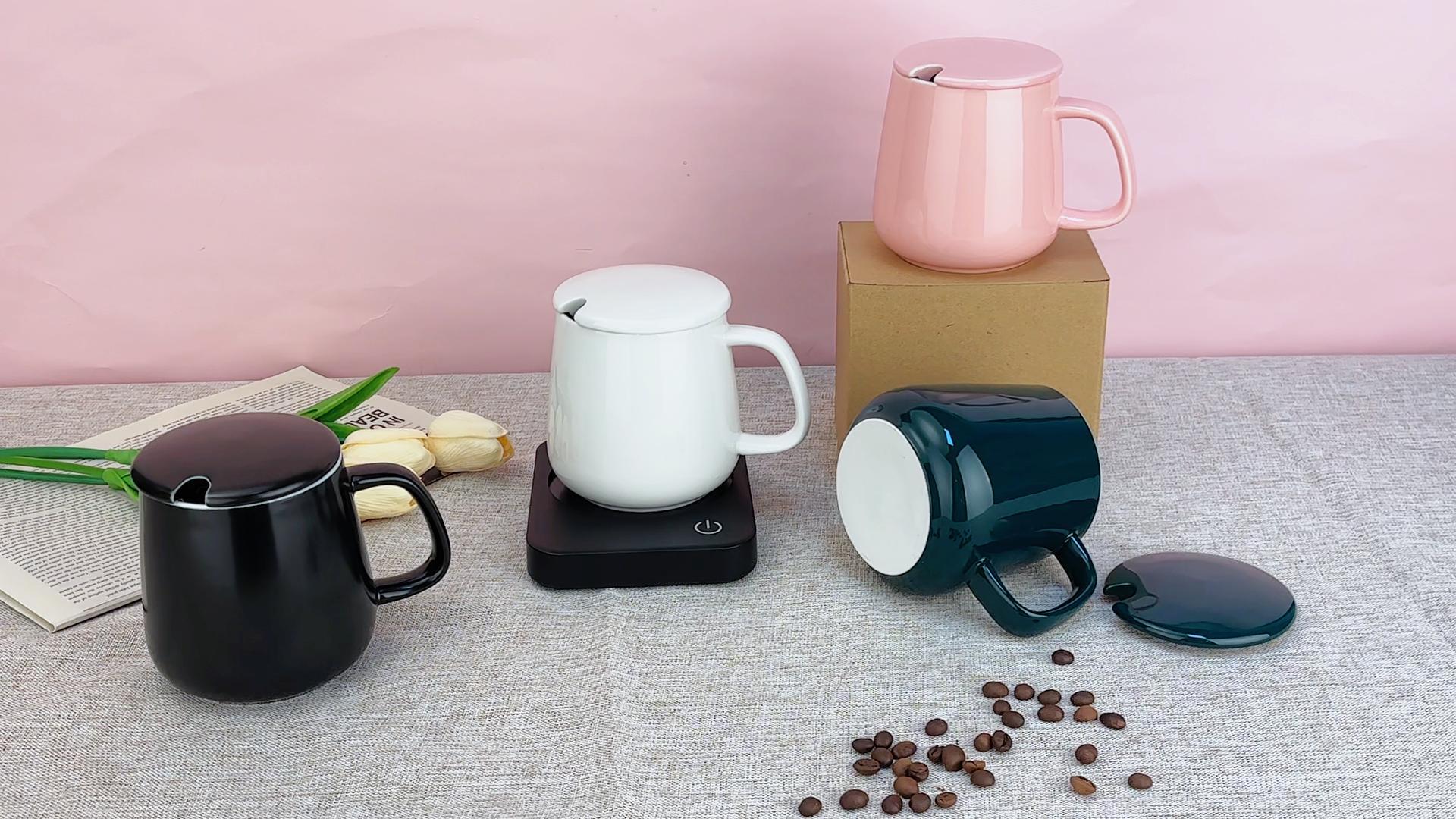 Taza de cerámica de 15 oz con tapa y base plana Blanca miniatura 7