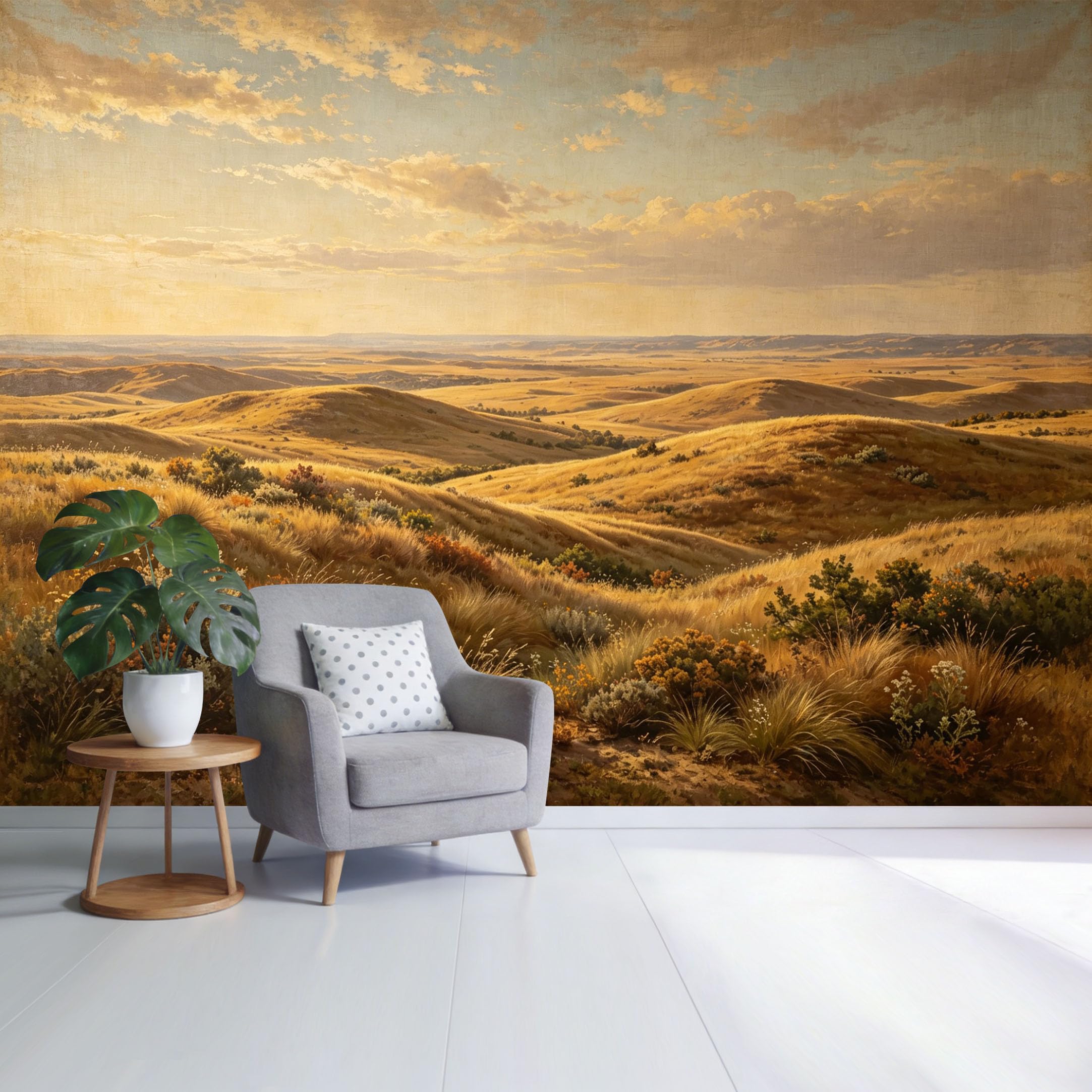 Custom Size Wall Mural Golden Prairie Landscape Sunset Hills Natural Grassland Horizon SelfAdhesive Wall Fabric Removable Wallpaper for Home Office Decor
