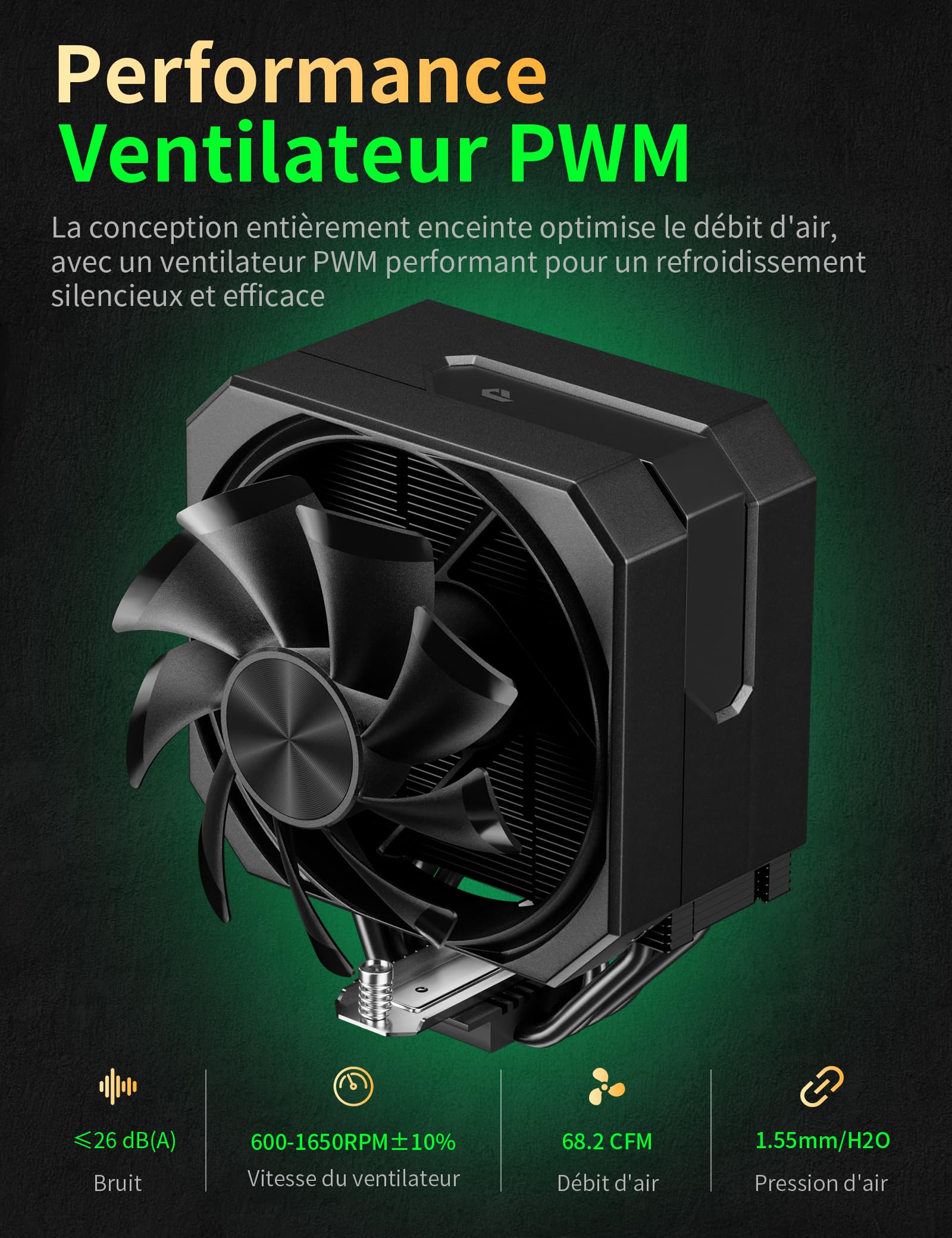 upHere gaming Refroidisseur CPU,4×Ф6mm Single Tower CPU Cooler,120MM PWM Ventilateur PC,Sans Enlever le Ventilateur pour l'installer,CPU Cooler,pour Ventirad AM4 AM5/Intel 2011/2066,up1K4.