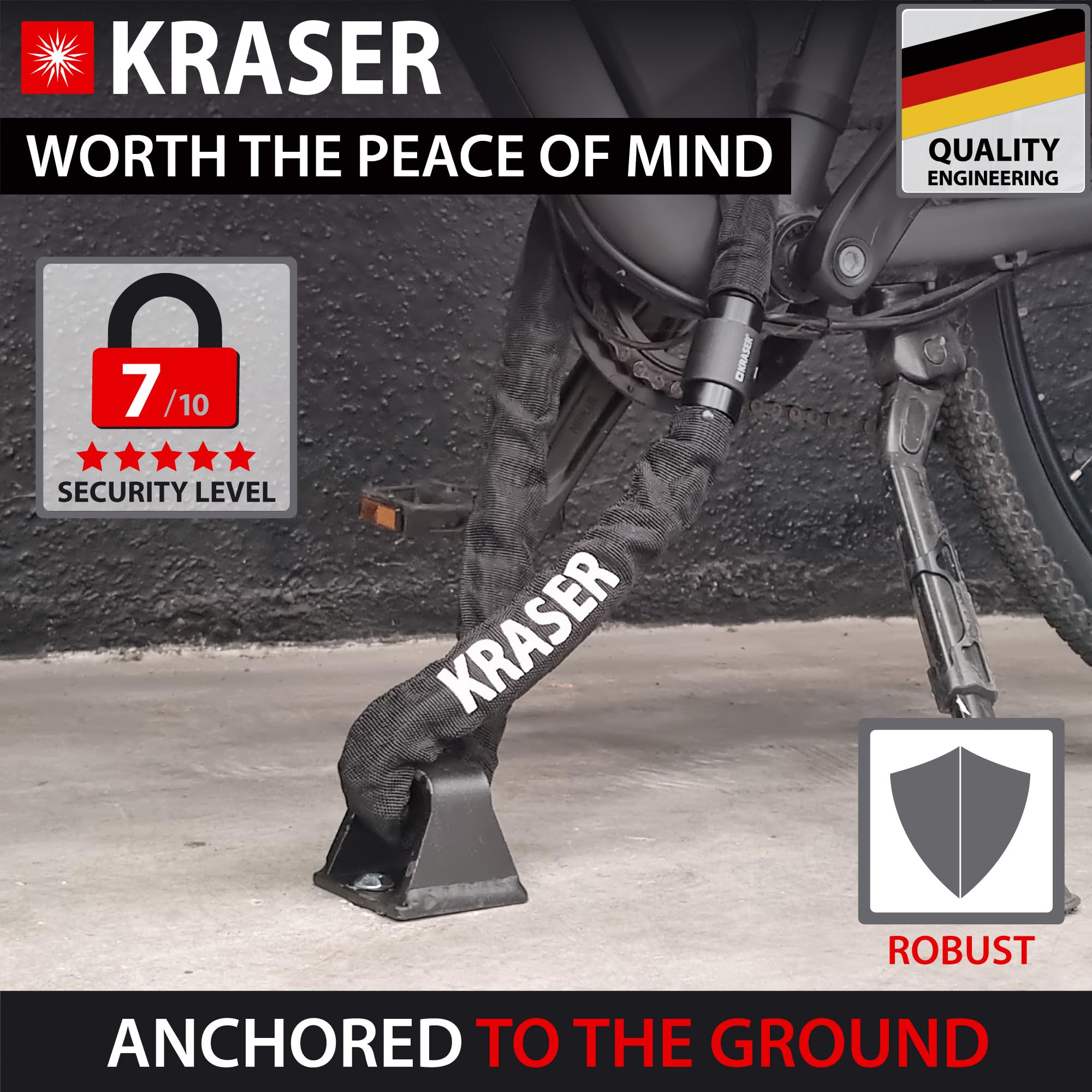 KRASER KR45B Kotwica do podłogi motocykla i ściany, unikalna z podstawą antydźwigniową, kompaktowa i wytrzymała, zabezpieczenie przed kradzieżą, zabezpieczenie przed kradzieżą motocykla i garażu,