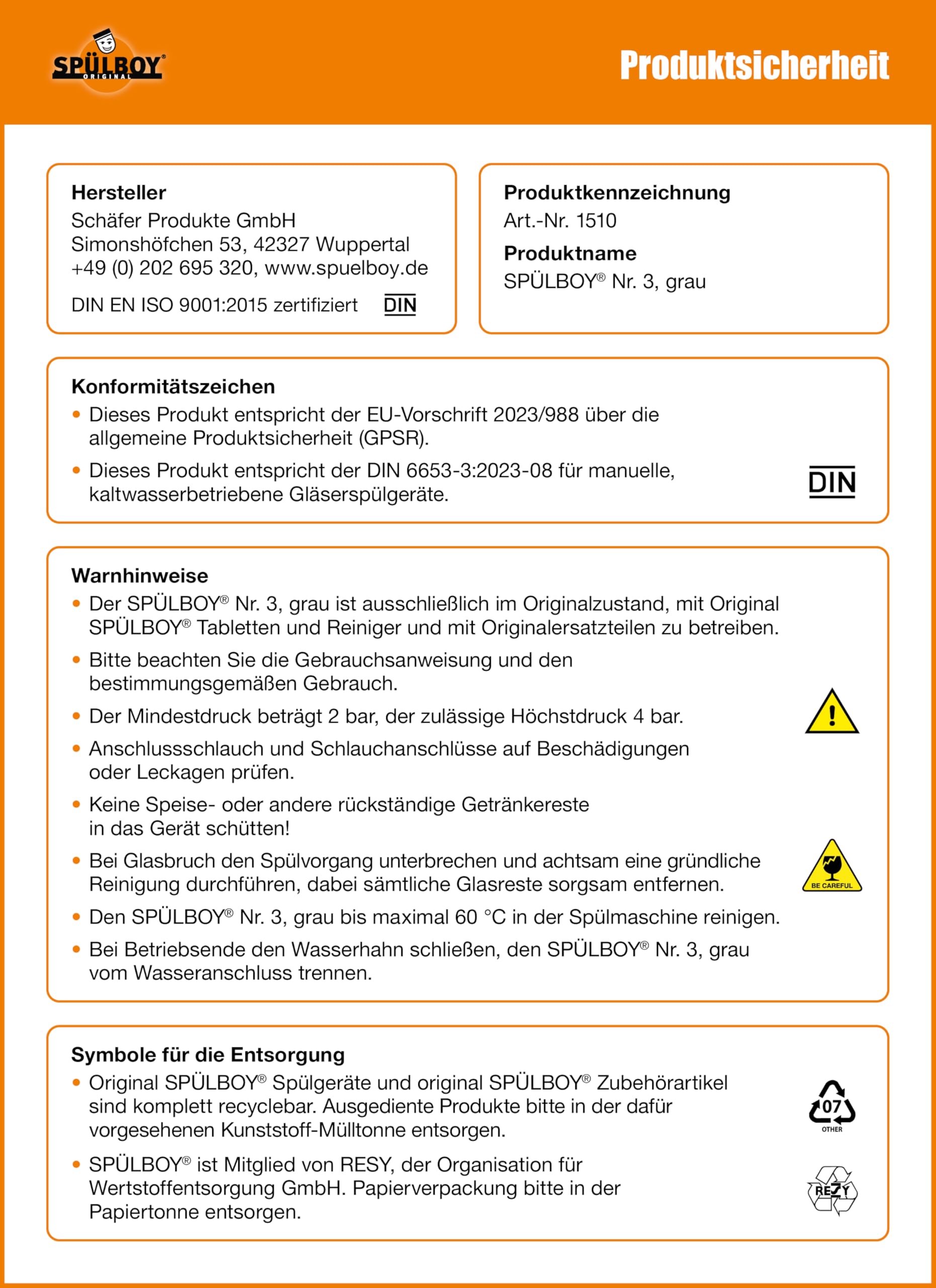 SPÜLBOY Nr. 3 - Gläserspüler, Gläserspülgerät für kleine Gläser