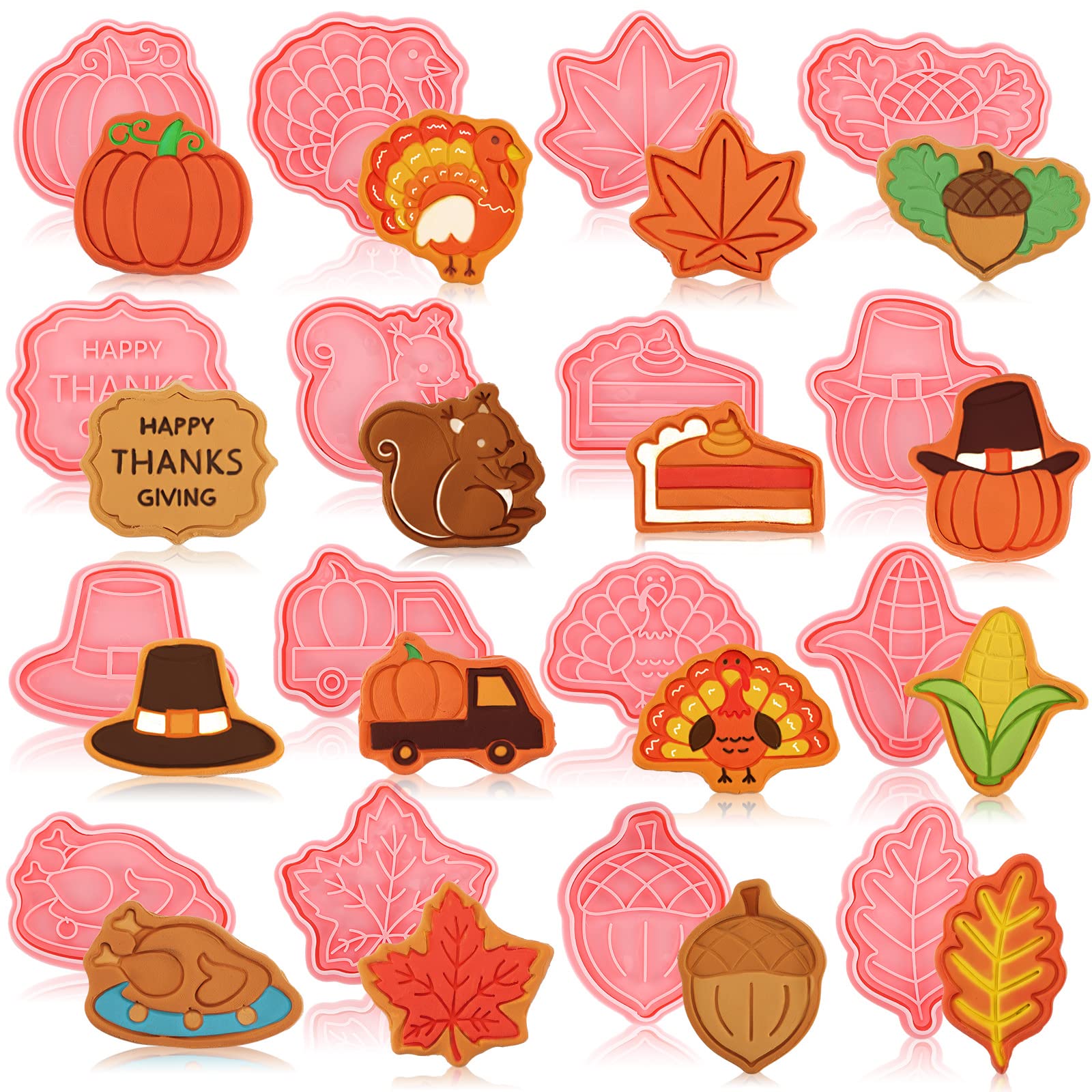 16 Stück Thanksgiving Ausstechformen Halloween mit Kolben Stempel Set Herbst 3D Keksausstecher Urlaub Gebäck Fondant Ausstechformen Form Kruste Ausstechform Prägeform (Blattstil)
