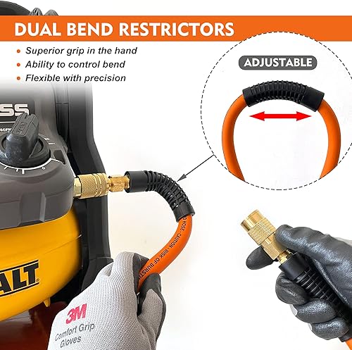Miniatura 4 de Manguera de látigo para compresor de aire, manguera híbrida de plomo de 38 pulgadas x 6 pies con accesorios, flexible y resistente a las torceduras,