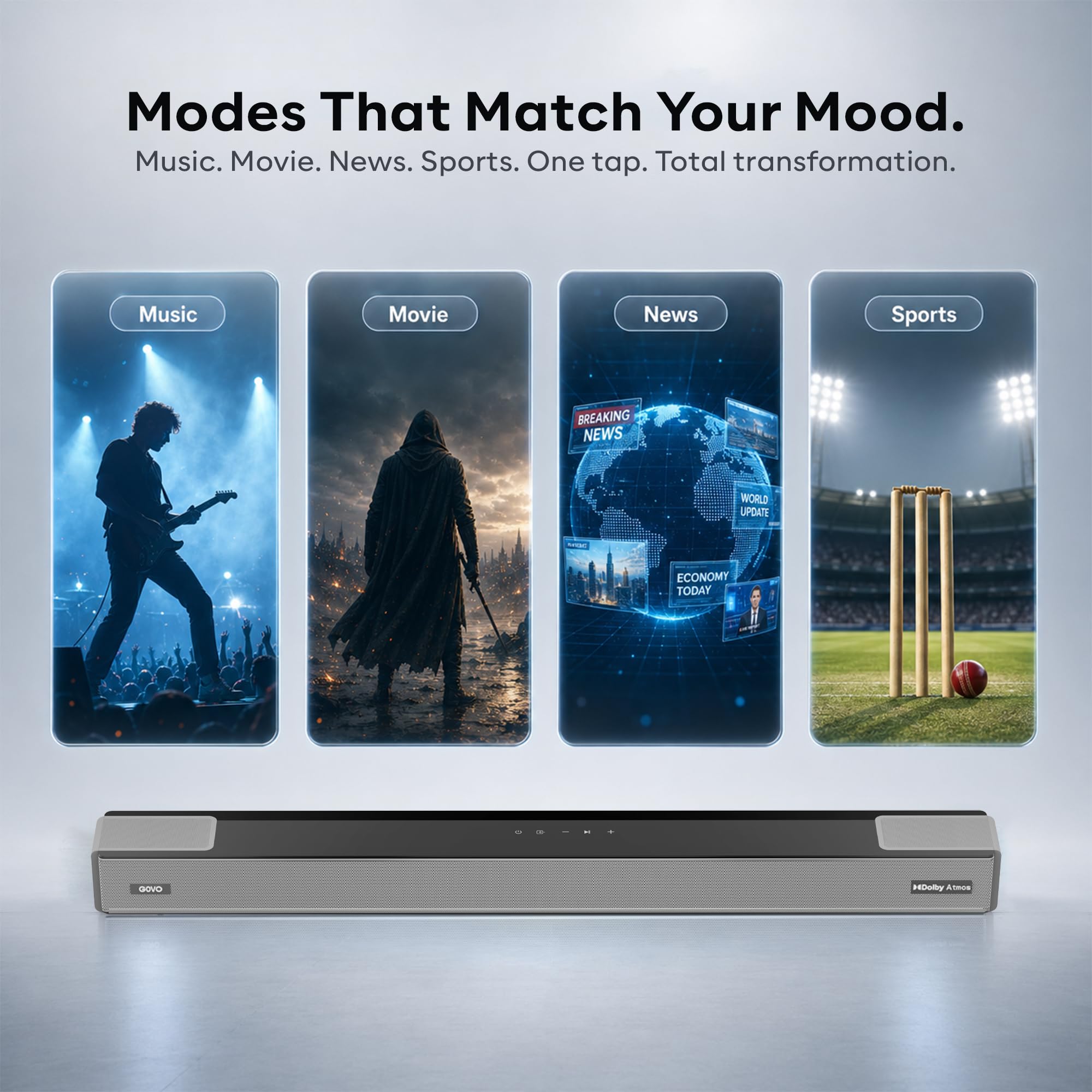 GOVO GoSurround 1000 Pro, 5.2.4 Channel, 800W Soundbar with True Dolby Atmos®, 6.5” Dual Subwoofer, Wireless Rear Satellites, HDMI/Optical/AUX/USB/Bluetooth, 3 EQ Modes, LED Display – Platinum Silver — Amazon image 3