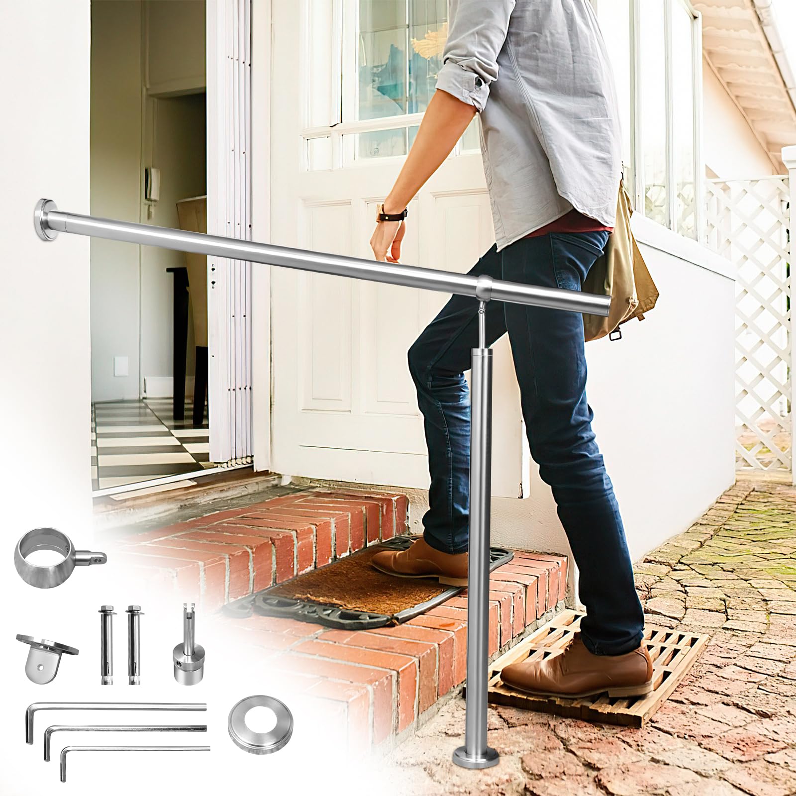 Jopassy Corrimano in acciaio inox 100 cm, ringhiera angolare regolabile in acciaio inox, ringhiera universale per interni ed esterni