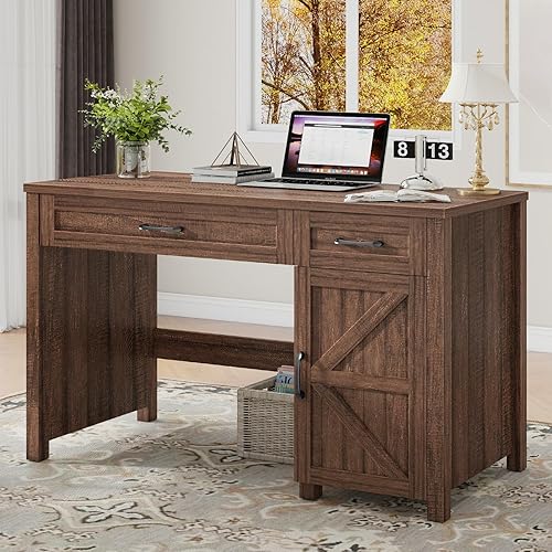 Vabches Farmhouse - Escritorio ejecutivo de 47 pulgadas, escritorio para computadora con cajones y armario de almacenamiento, estación de trabajo