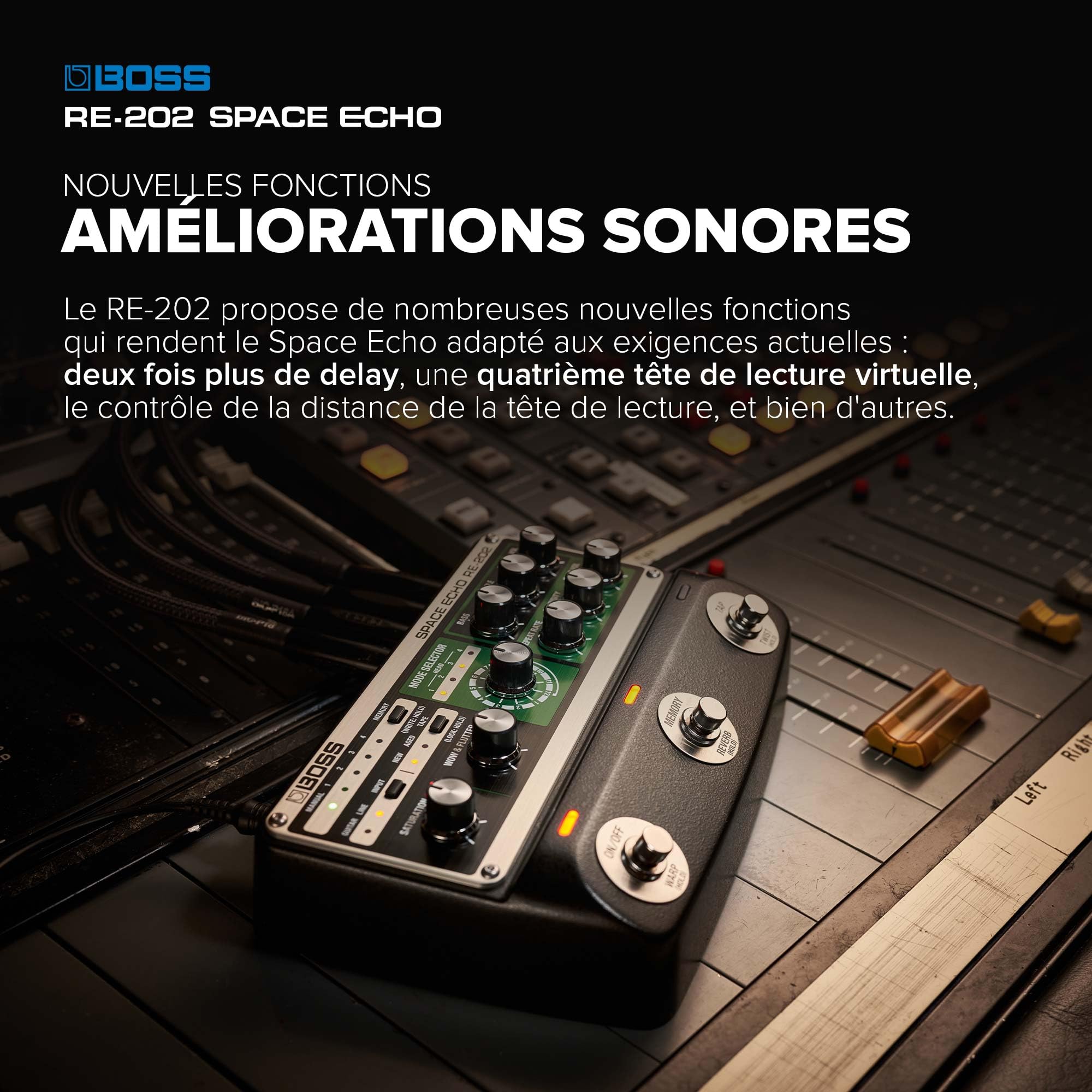 BOSS RE-202 Space Echo | Pédalier de delay, reverb et écho à bande | Une recréation moderne compacte du légendaire Roland RE-201 Space Echo | Véritable stéréo | Reverb à ressort