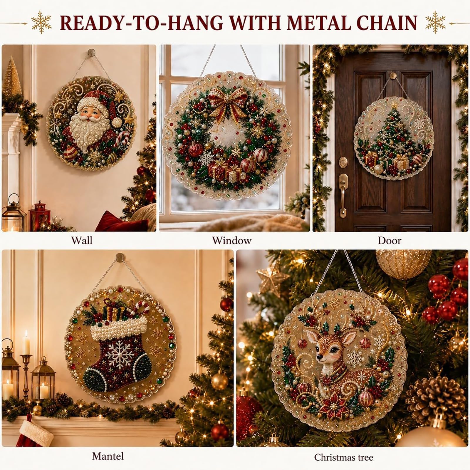 Diamond Painting Natale 4 Pezzi, Kit Pearl Art per Adulti