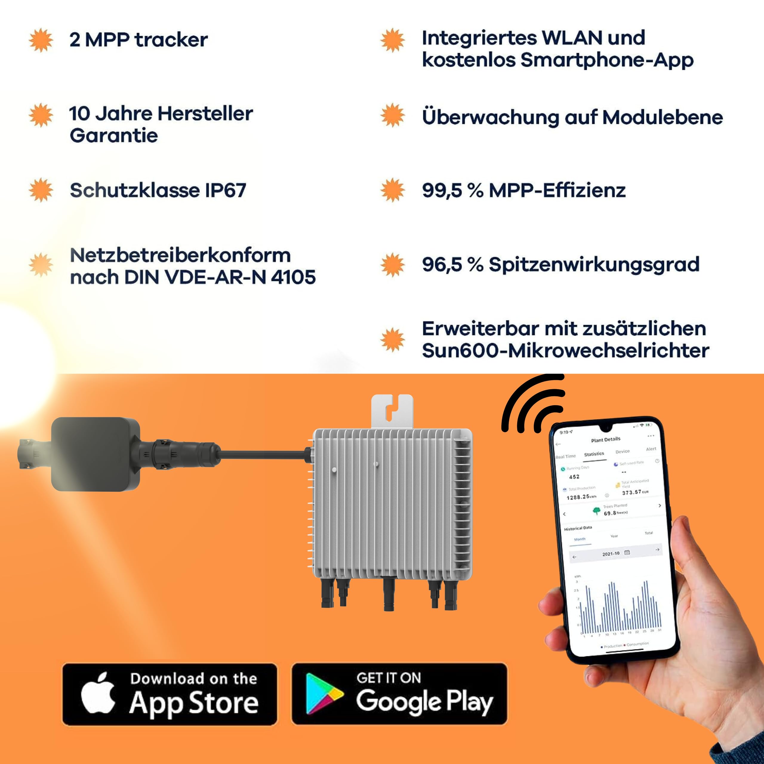 Deye 800W SUN-M80G3-EU-Q0 Microwechselricher mit Relais WLAN & APP