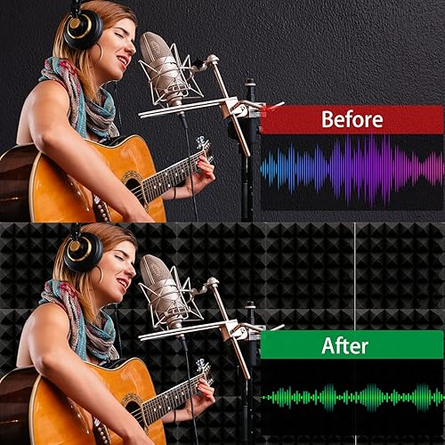 Miniatura 6 de SK Studio Paquete de 12 paneles de espuma acústica pirámide ignífuga insonorizados, absorbentes de sonido para techo de estudio en casa, 11.8 x 11.8