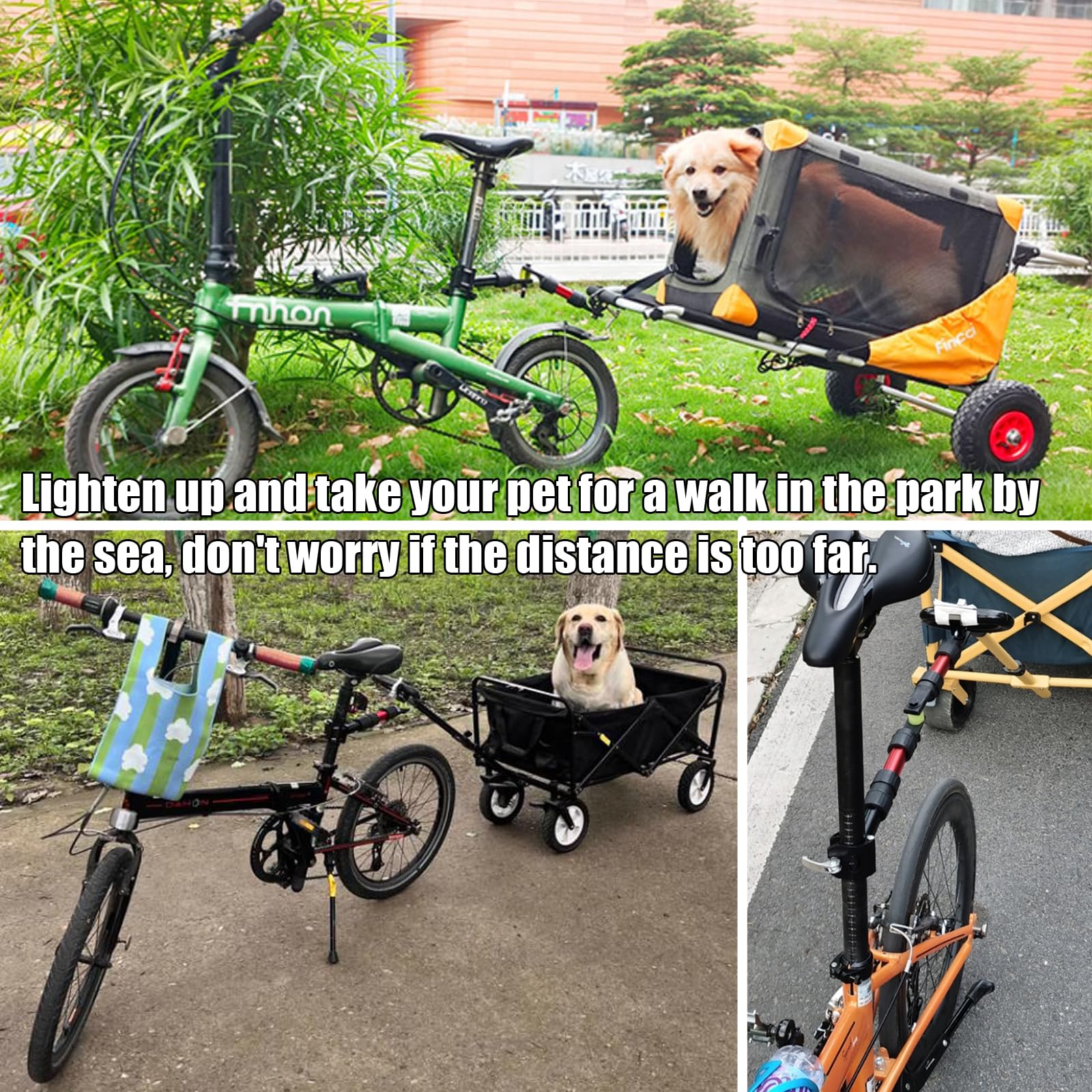 Enganche de remolque de bicicleta, conector de remolque de bicicleta para carro plegable portátil, carrito plegable de acero, carrito de jardín, carros de bicicleta, remolque de bicicleta para