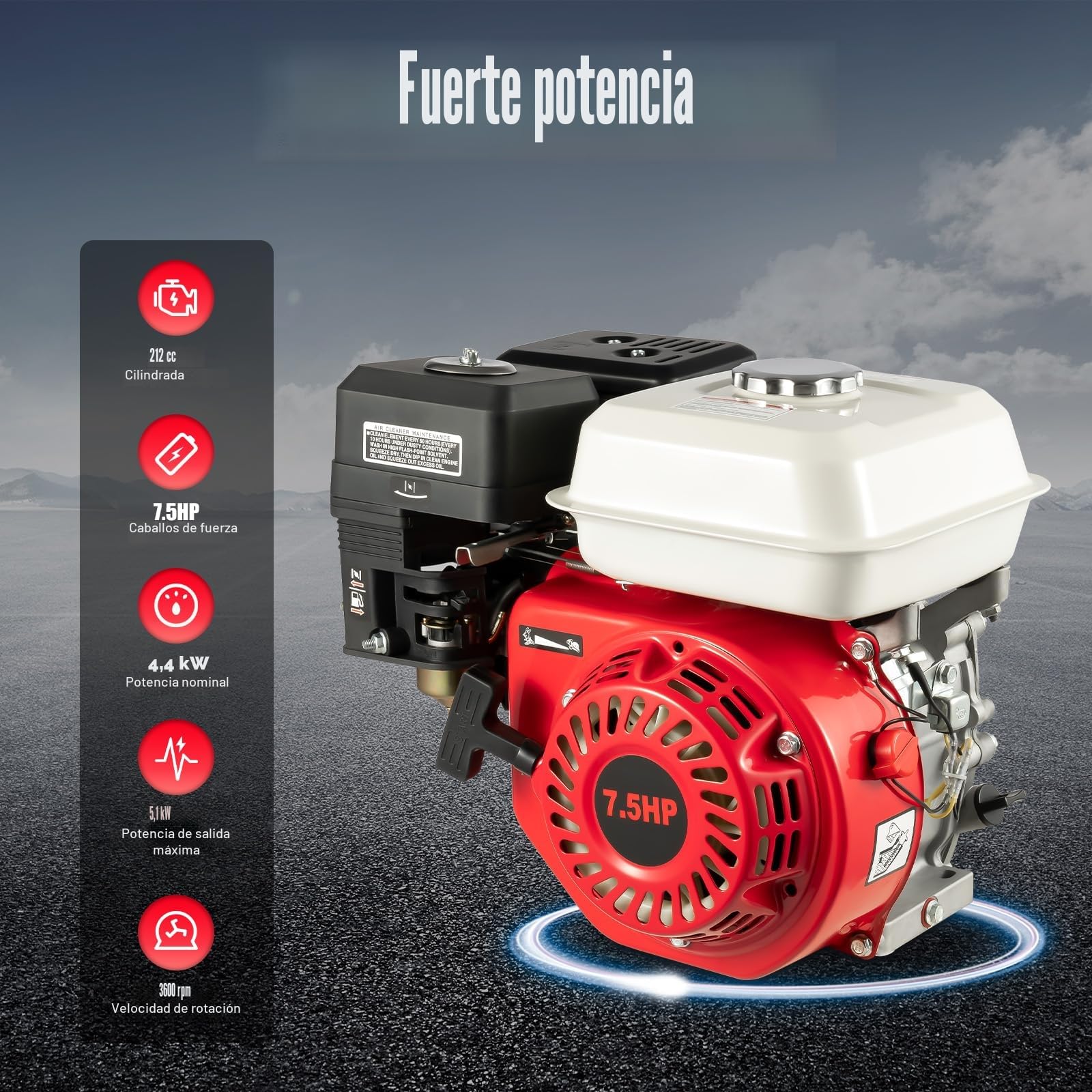 7,5 CV Motor Gasolina 4 Tiempos Motor de Kart Industrial con Alarma de Aceite