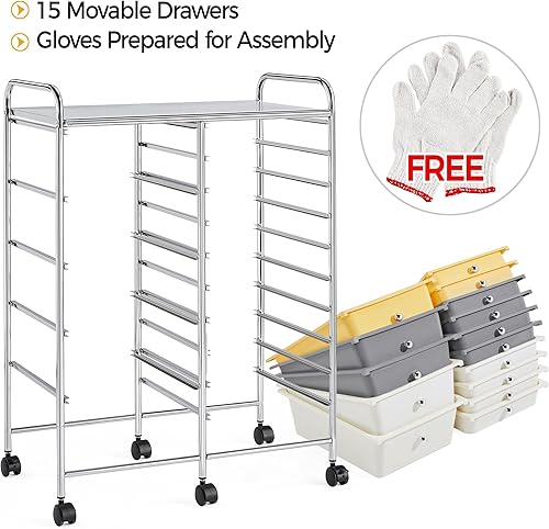 Miniatura 7 de Yaheetech Carrito de almacenamiento con ruedas de 15 cajones, multiusos, móvil, organizador de almacenamiento, herramientas, álbum de recortes,