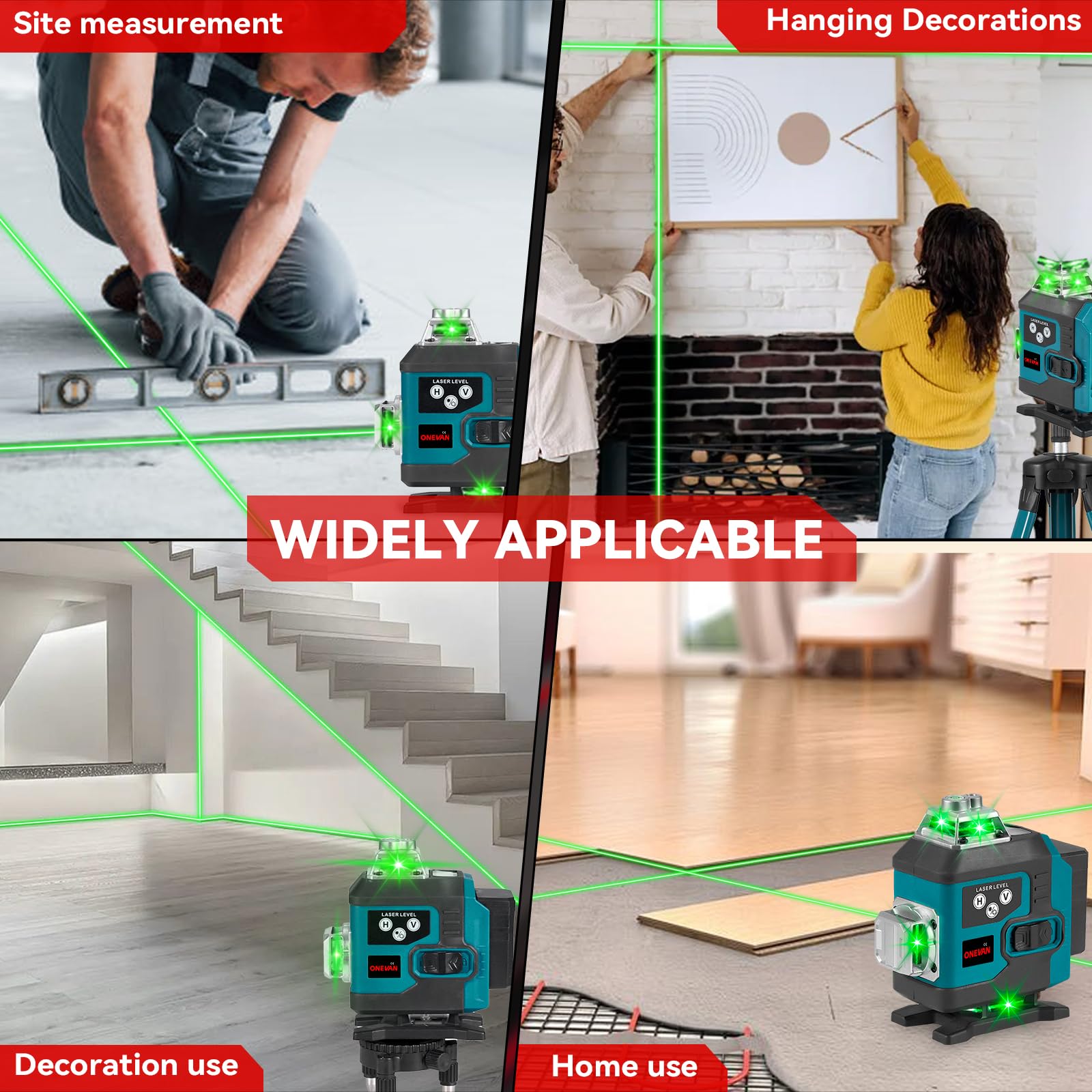 ONEVAN Livella Laser 4D 16 Linee Verdi con Treppiede 1m, Autolivellante Professionale ±3°, Portata 25m, 2 Batterie 2400mAh, IP54 Laser Croce Verde per Pavimenti, Piastrelle e Cartongesso