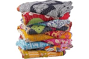 Vintage Kantha Quilt Handcrafted from Old Sarees - Gudari Boho Blanket