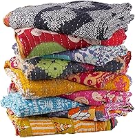 Krati Exports Vintage Kantha Quilt Handmade from Old Sarees - Boho Gudari Throw Blanket Bedspread Rally