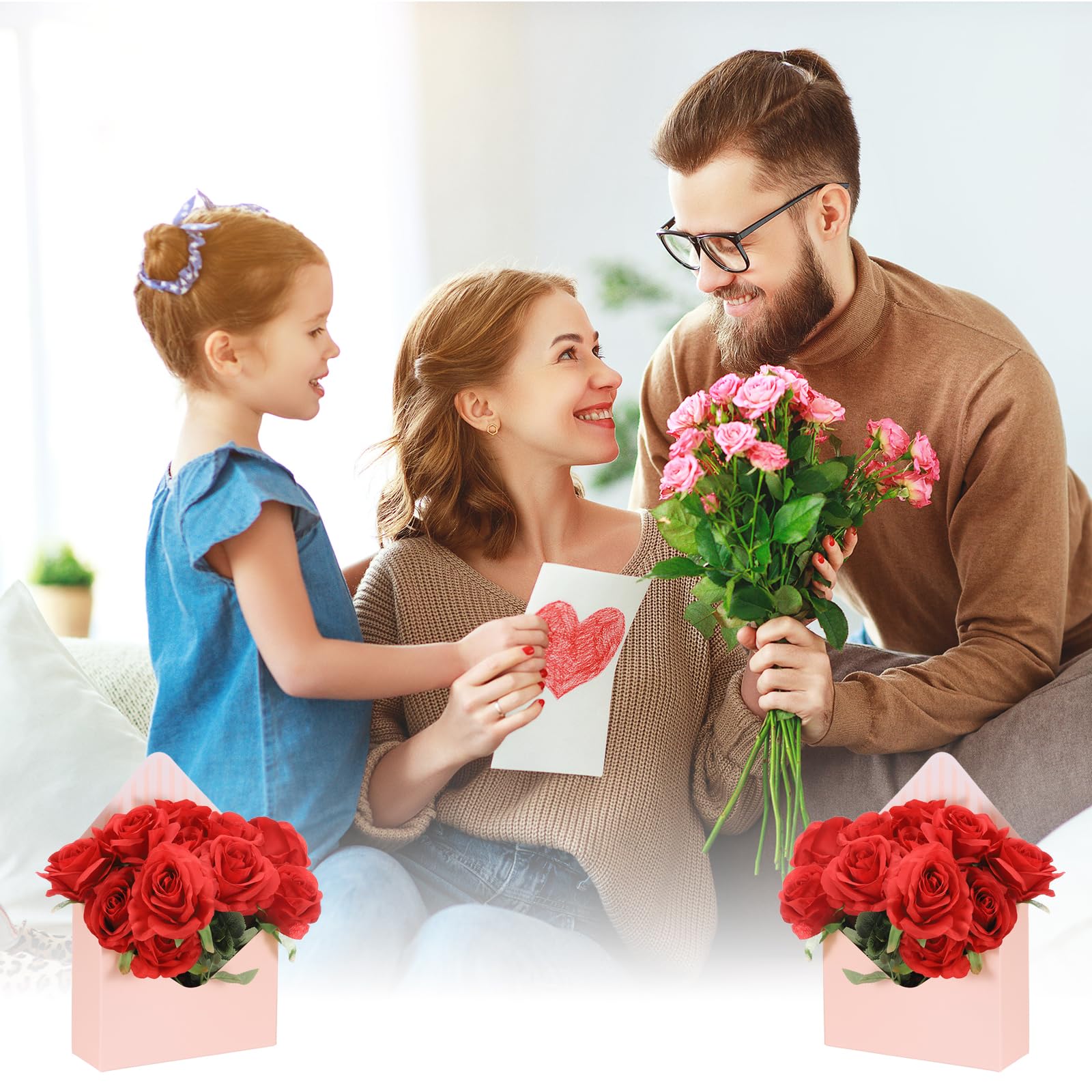 PATIKIL Florist Bouquet Envelope Box, 20 Pack Flower Bouquet Package Gift Folding Paper Boxes for Wedding, Party, Birthday, Mother's Day, Pink