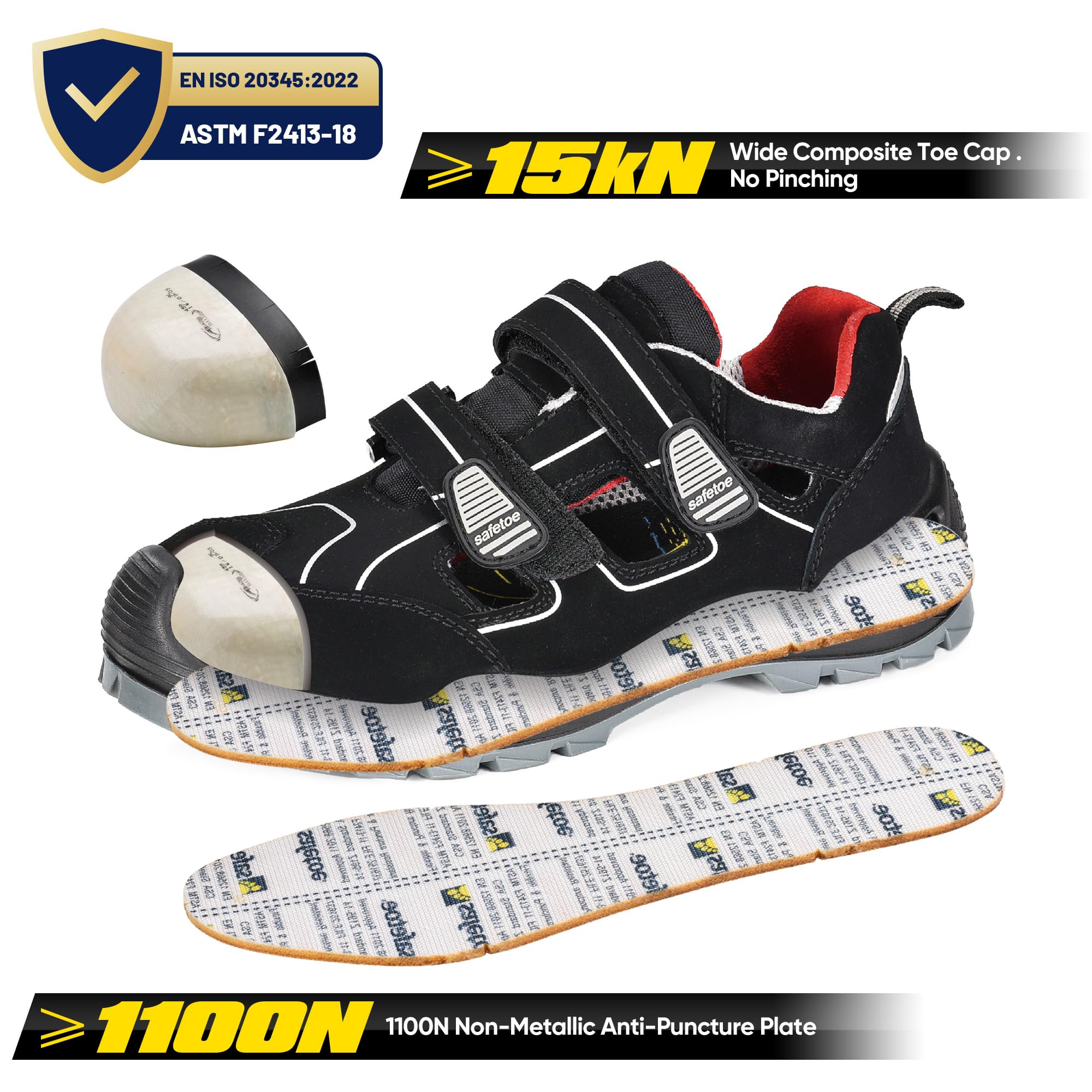 SAFETOE Scarpe Antinfortunistiche per Gli Uomini Composite Toe Scarpe da Lavoro Leggere in Pelle di Mucca a Prova di Foratura Antiscivolo su Stivali da Lavoro Estivi vestibilità Ampia