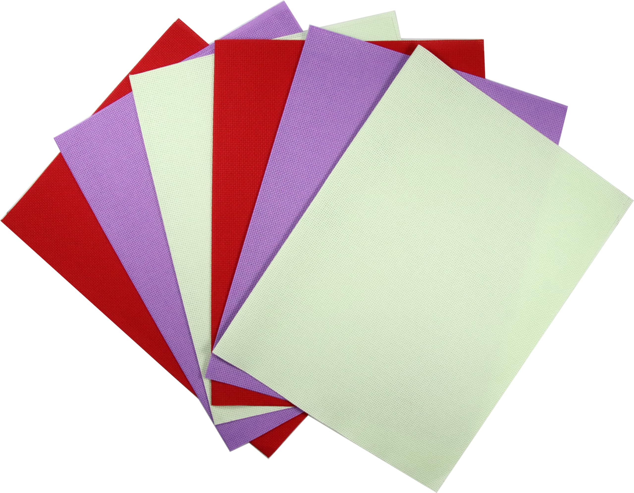 KCS 4/6 pc of 12" x 18"(30cmx45cm) 16 Count Cotton Aida Cloth Cross Stitch Fabric (6 pc,Light Green+Lavender+Red)